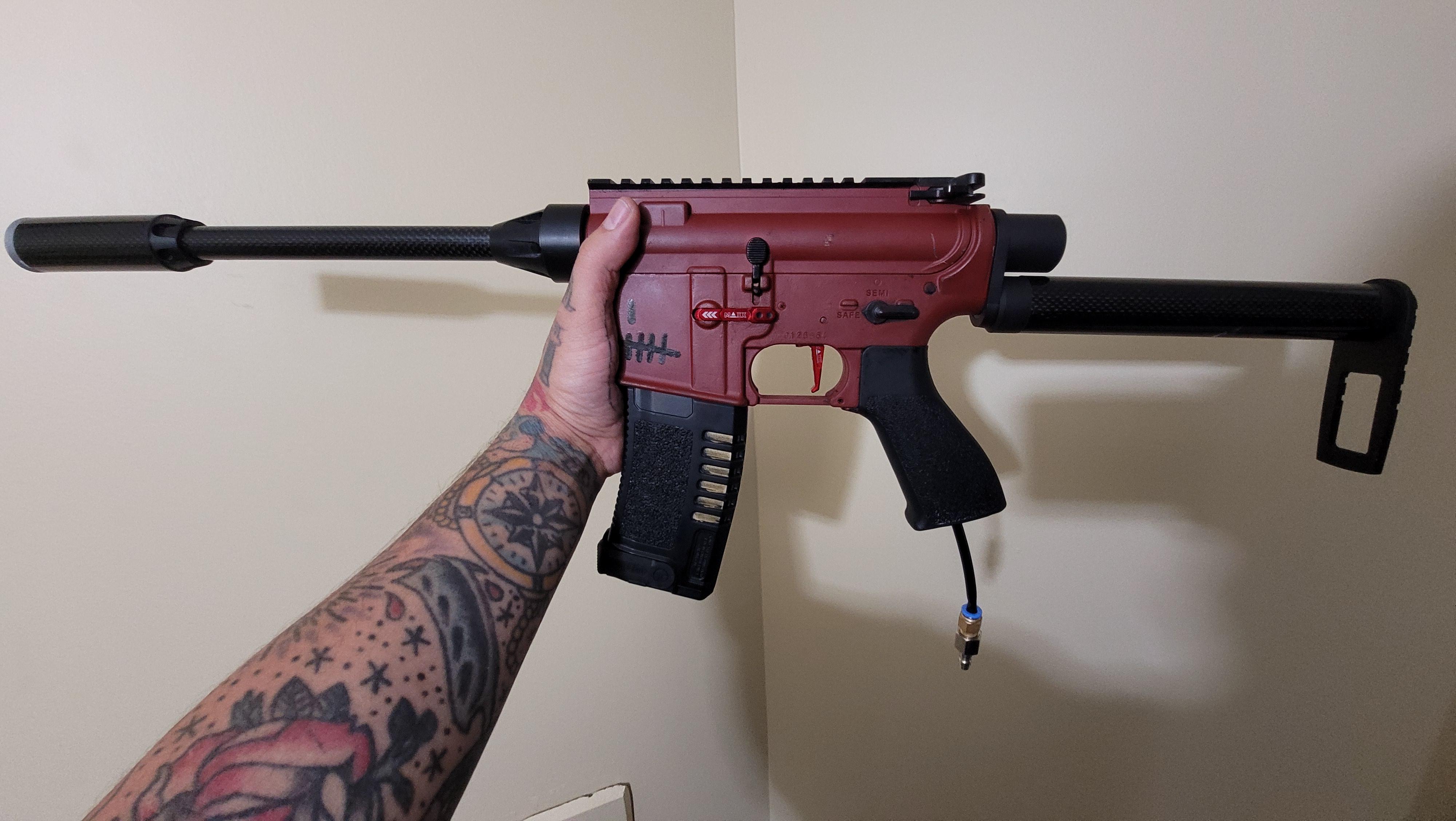 Mac airsoft barrel, tracer unit and drop stock. polarstar jack, Maxx