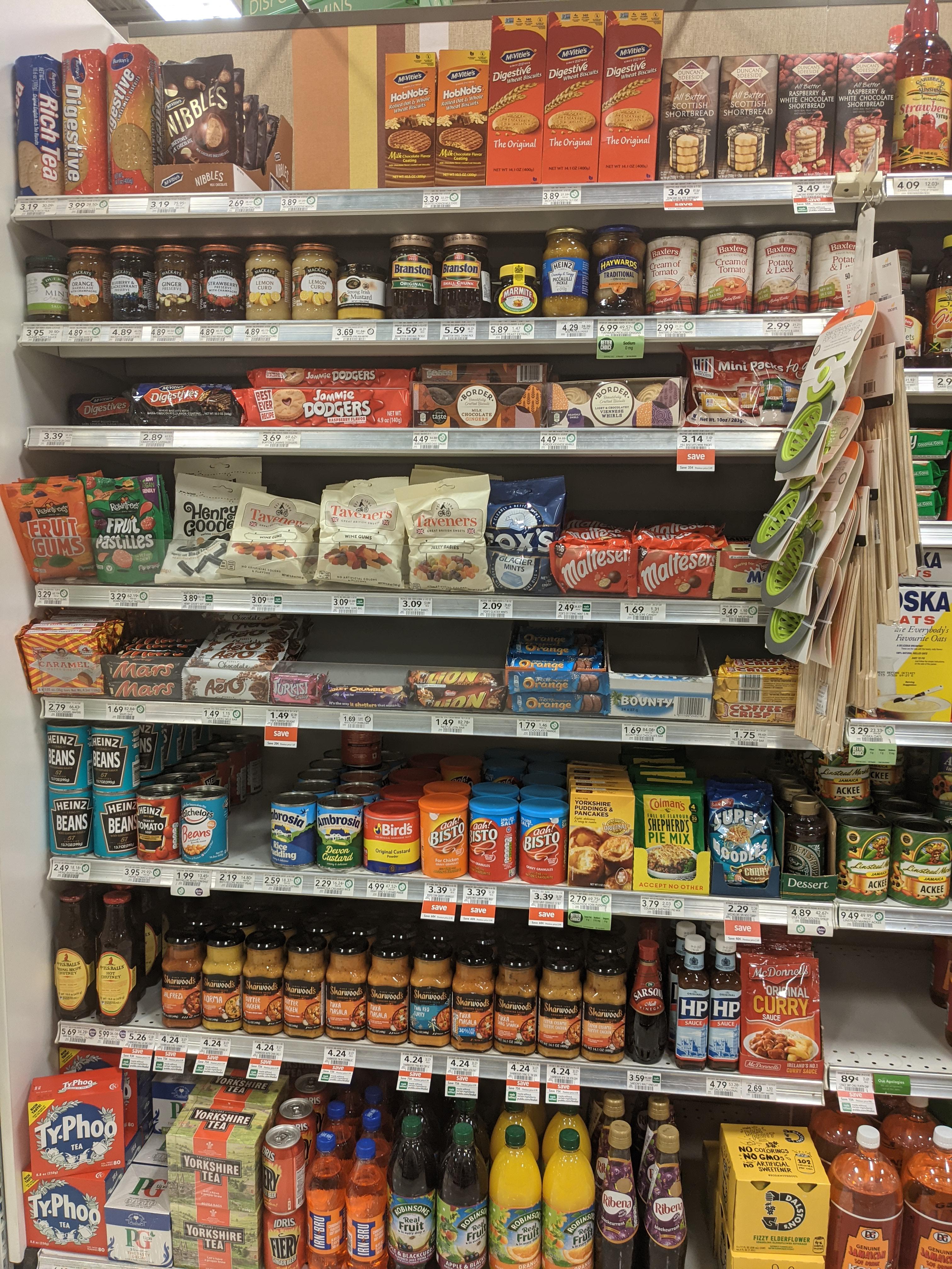 The 'British' section at a local grocery store here in Florida, USA