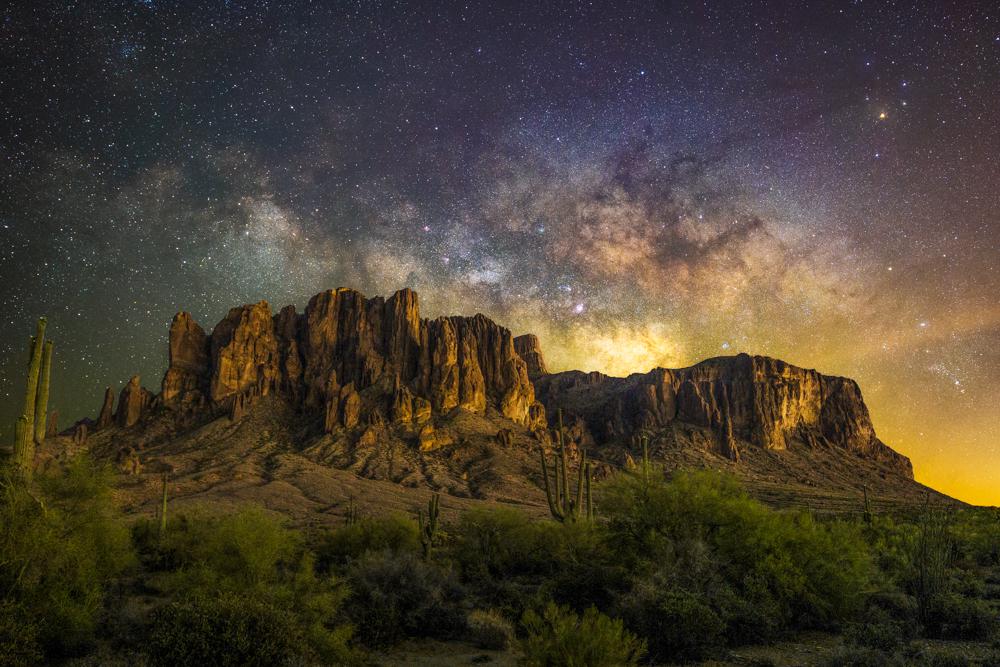 The Superstition Mountains and the glorious Arizona night sky [oc] r