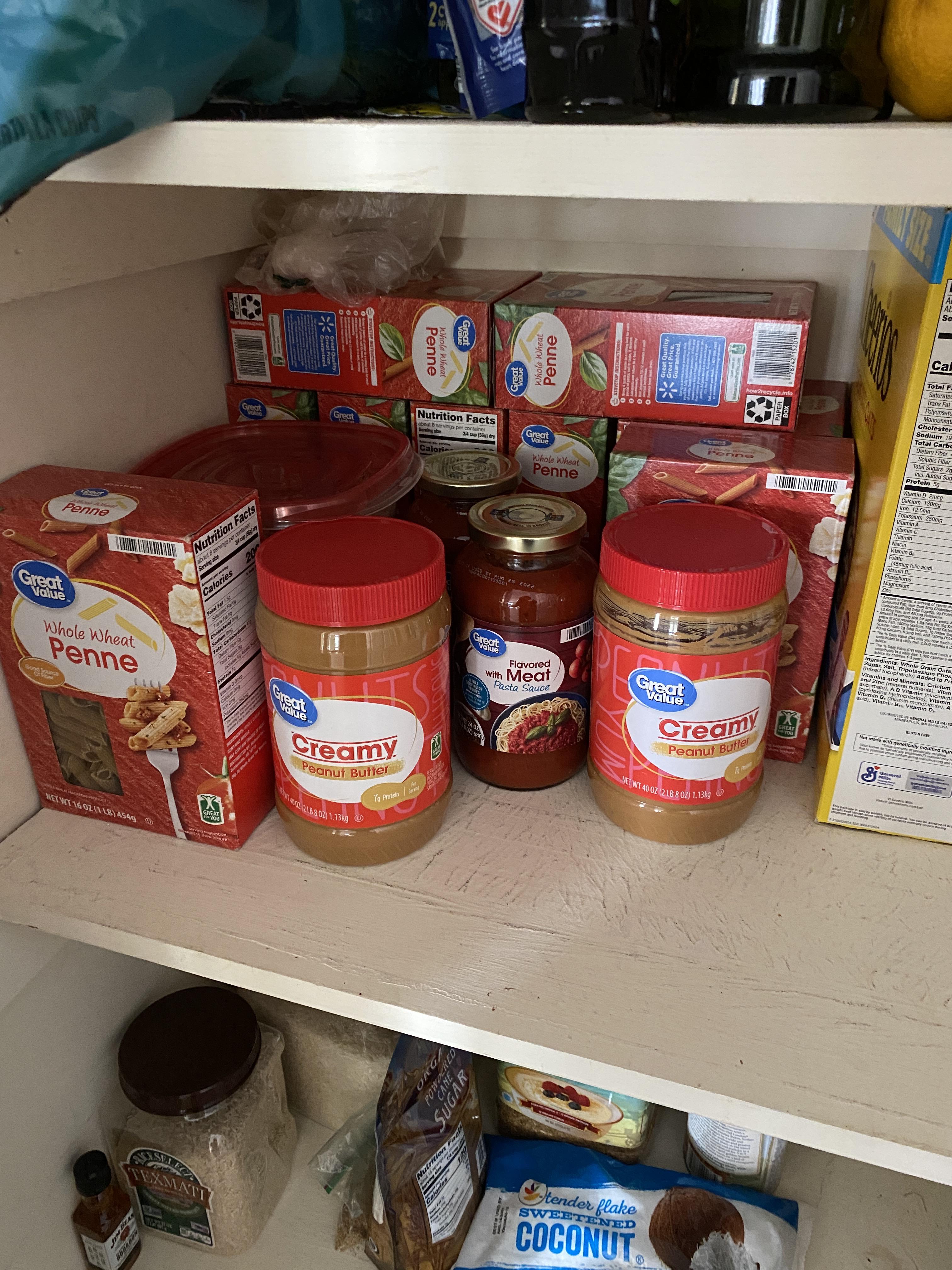 A pantry shelf full of Great Value r/walmart