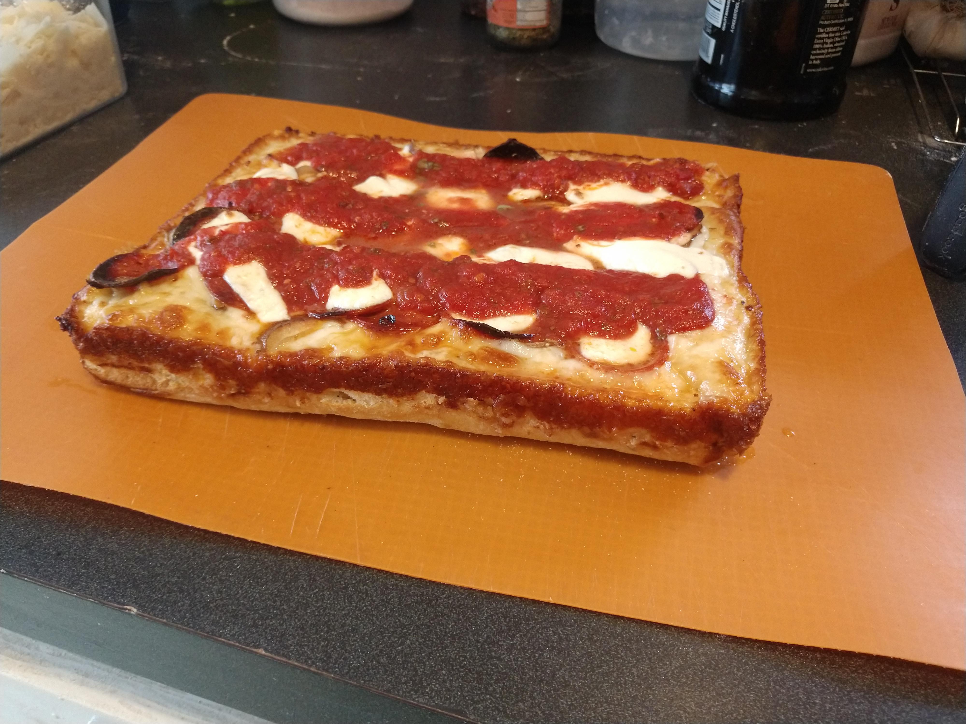 Detroit blue steel pan first attempt r/Pizza