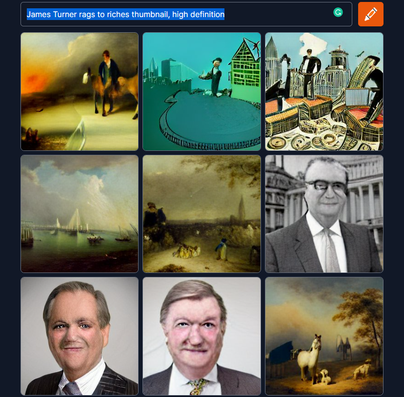 I generated some AI thumbnails for James Turner's rags to riches series