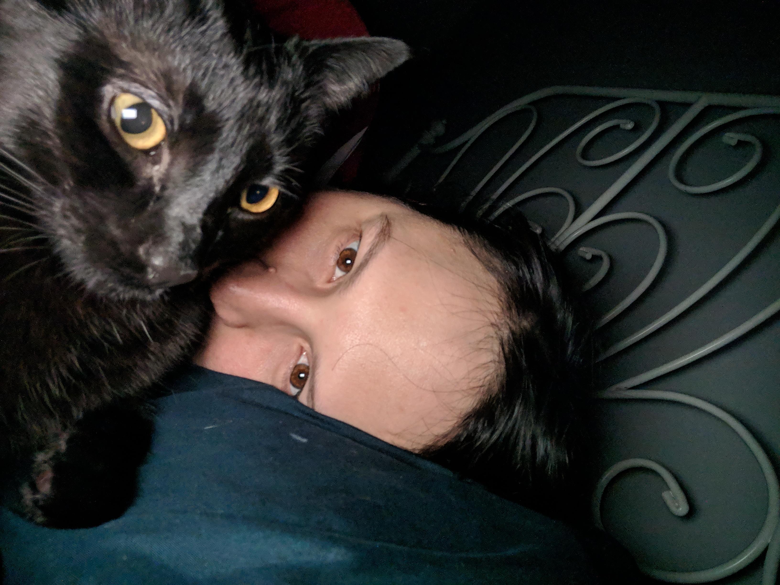 Every night my cat Rufio cuddles uop and sleeps next to me the entire