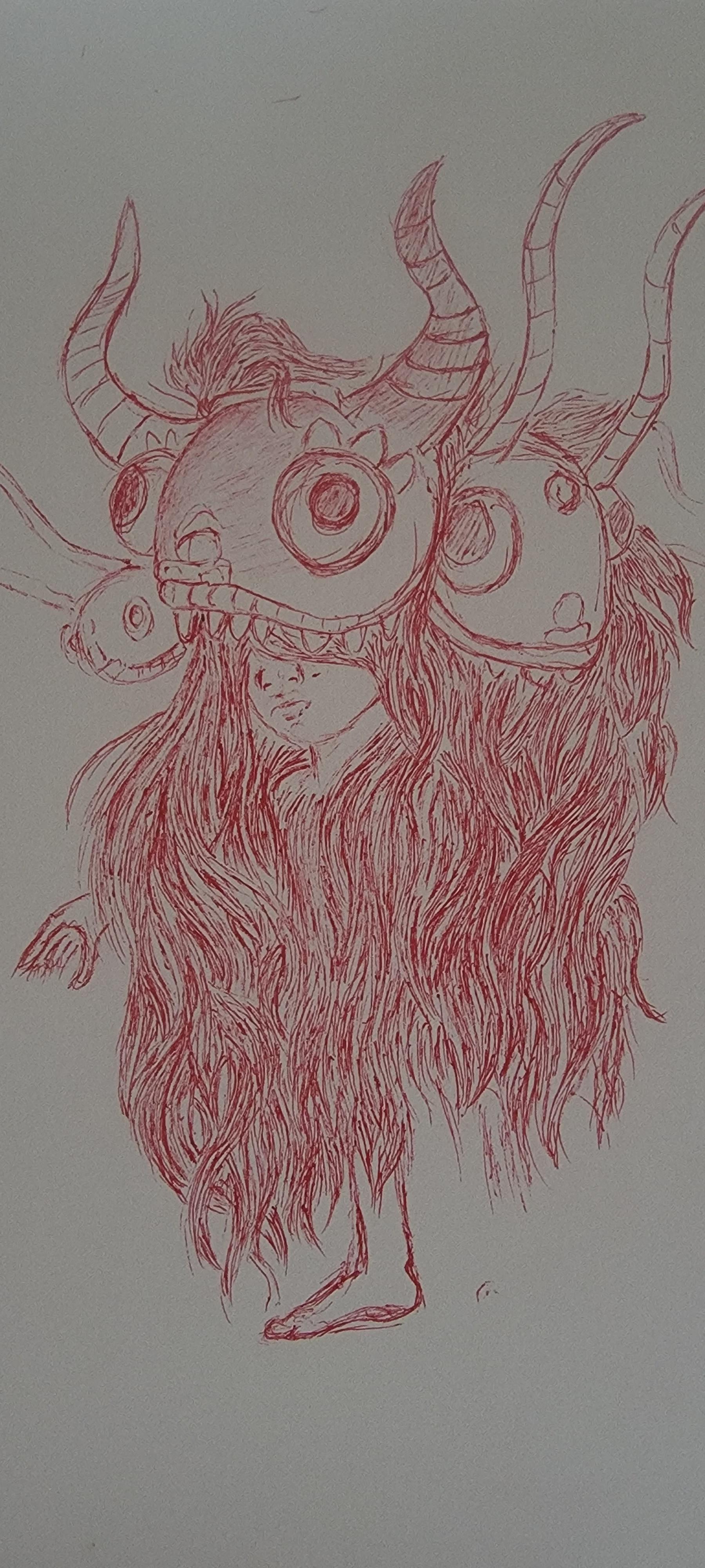 Red ink, drawing by me . "Practice " r/draw