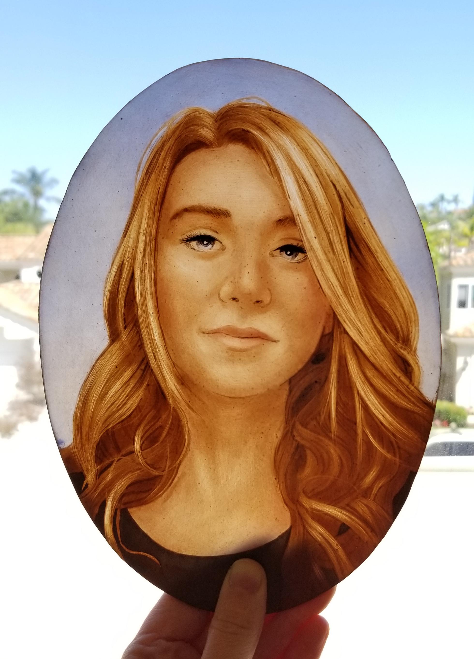 Meg, Me, Vitreous Paint and enamel on glass, 2020 r/Art