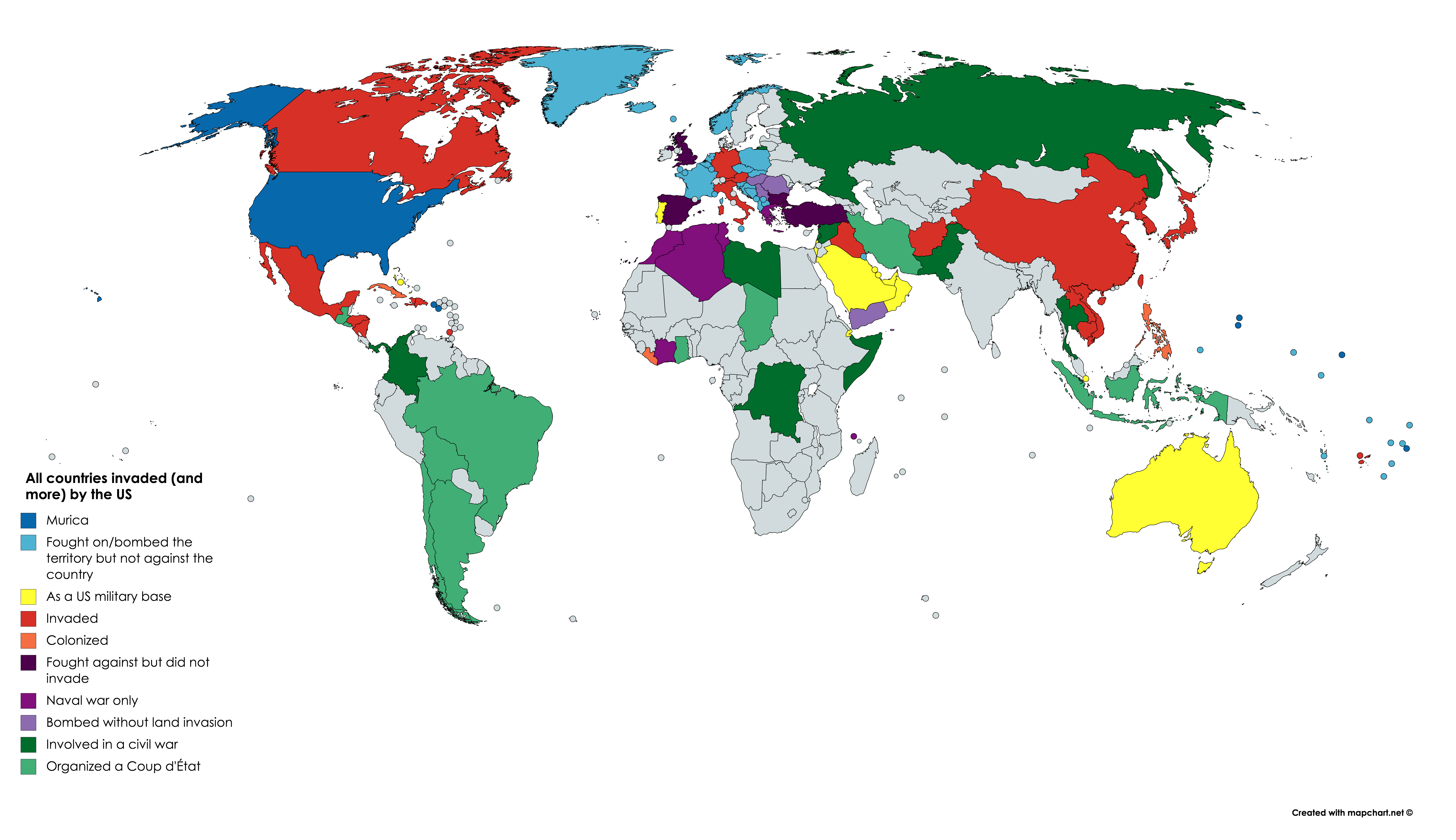 All countries invaded by the United States r/MapPorn