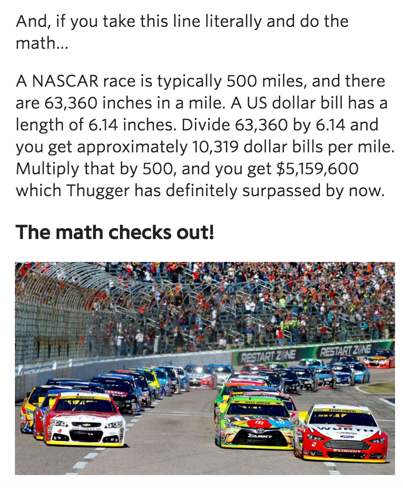 'my money way longer than a Nascar race' r/HipHopImages