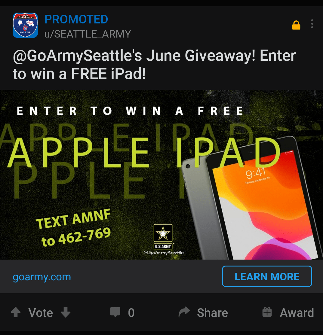 US Army Recruitment giving away free iPads as an incentive to die for