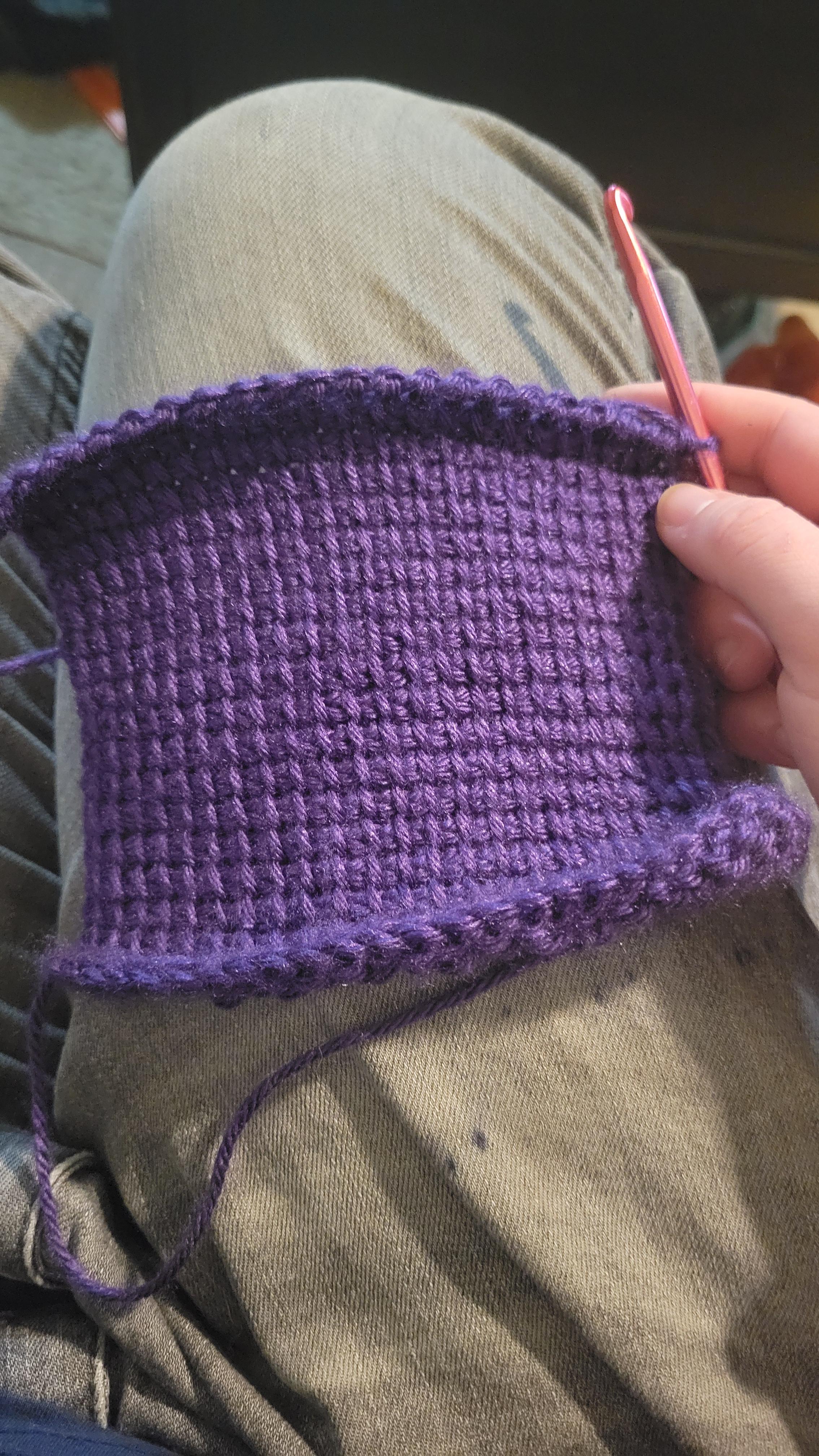 First ever Tunisian crochet work. Is it supposed to be curling like