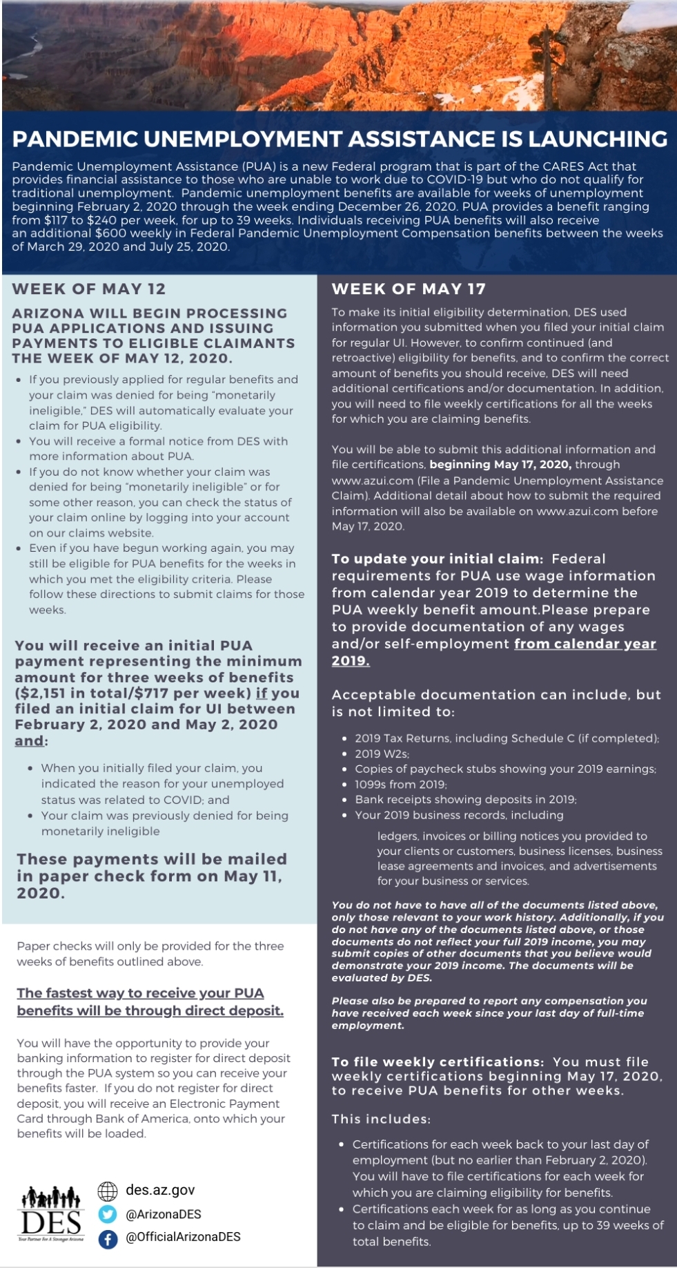 [ARIZONA] AZ DES just sent this email update about PUA r/Unemployment