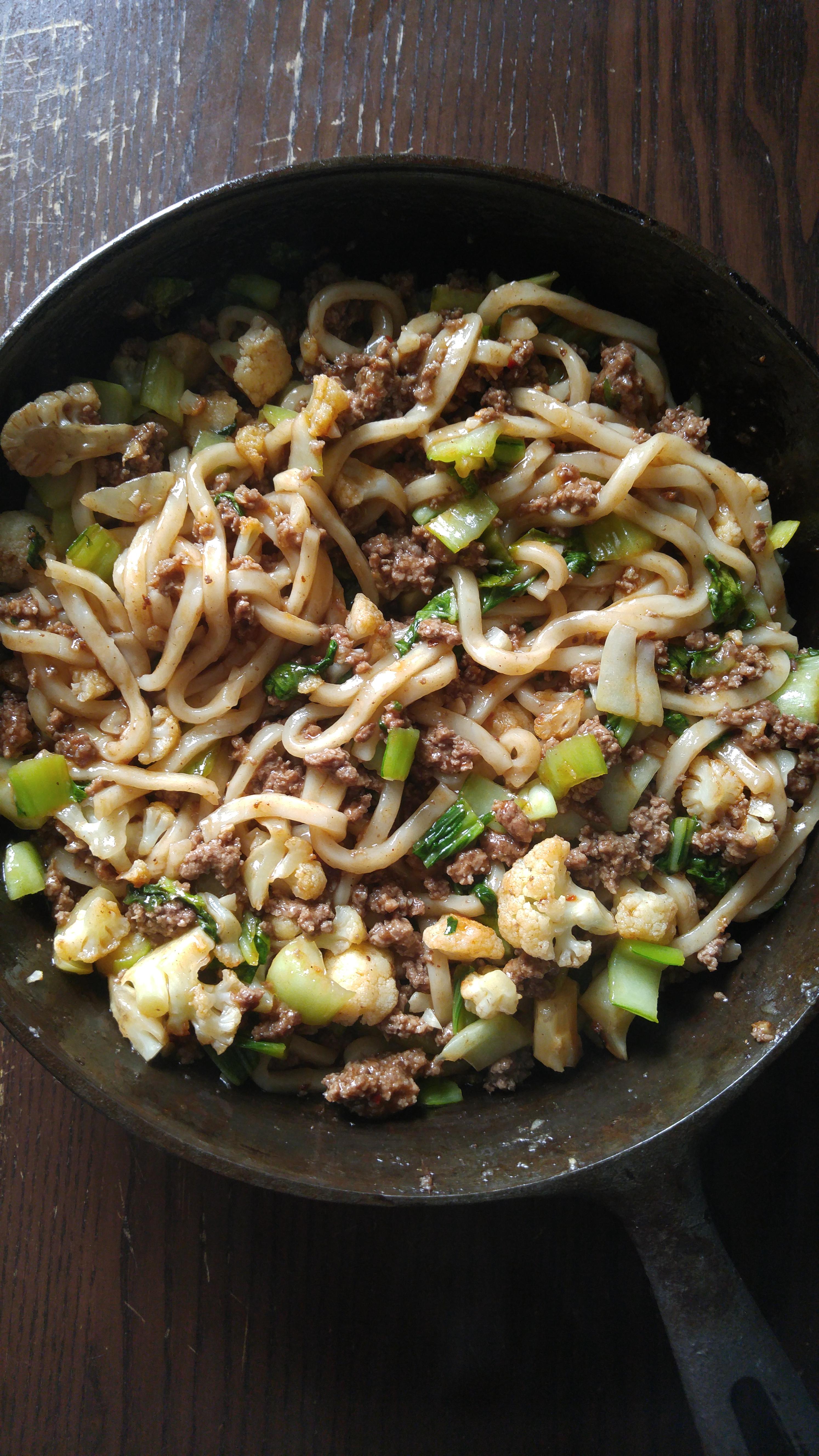 [Homemade] Beef Udon Noodle StirFry with Bok Choy, Cauliflower, and