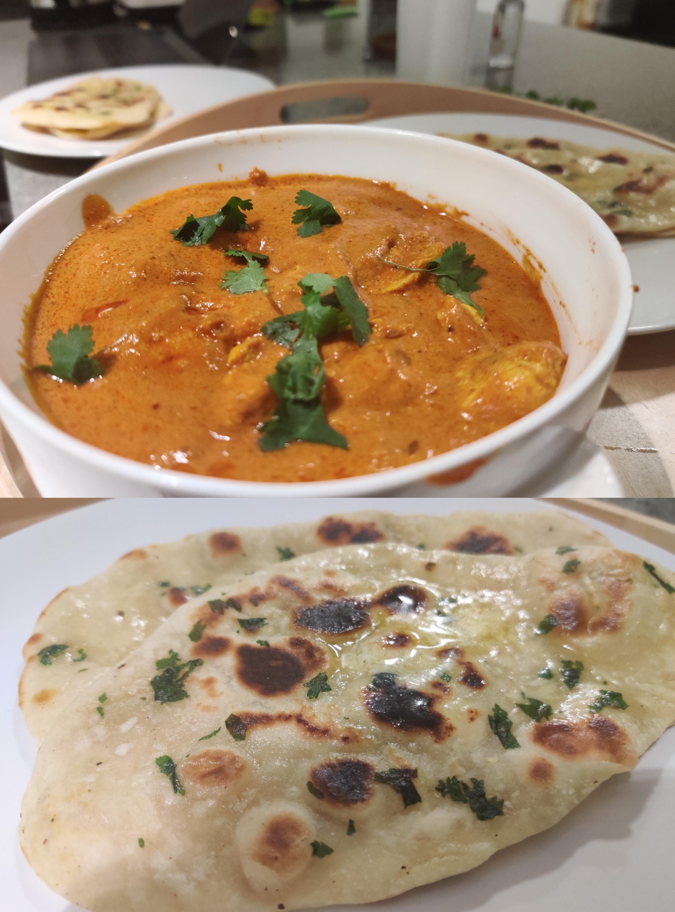 [Homemade] Butter Chicken with Garlic Butter Naan r/food