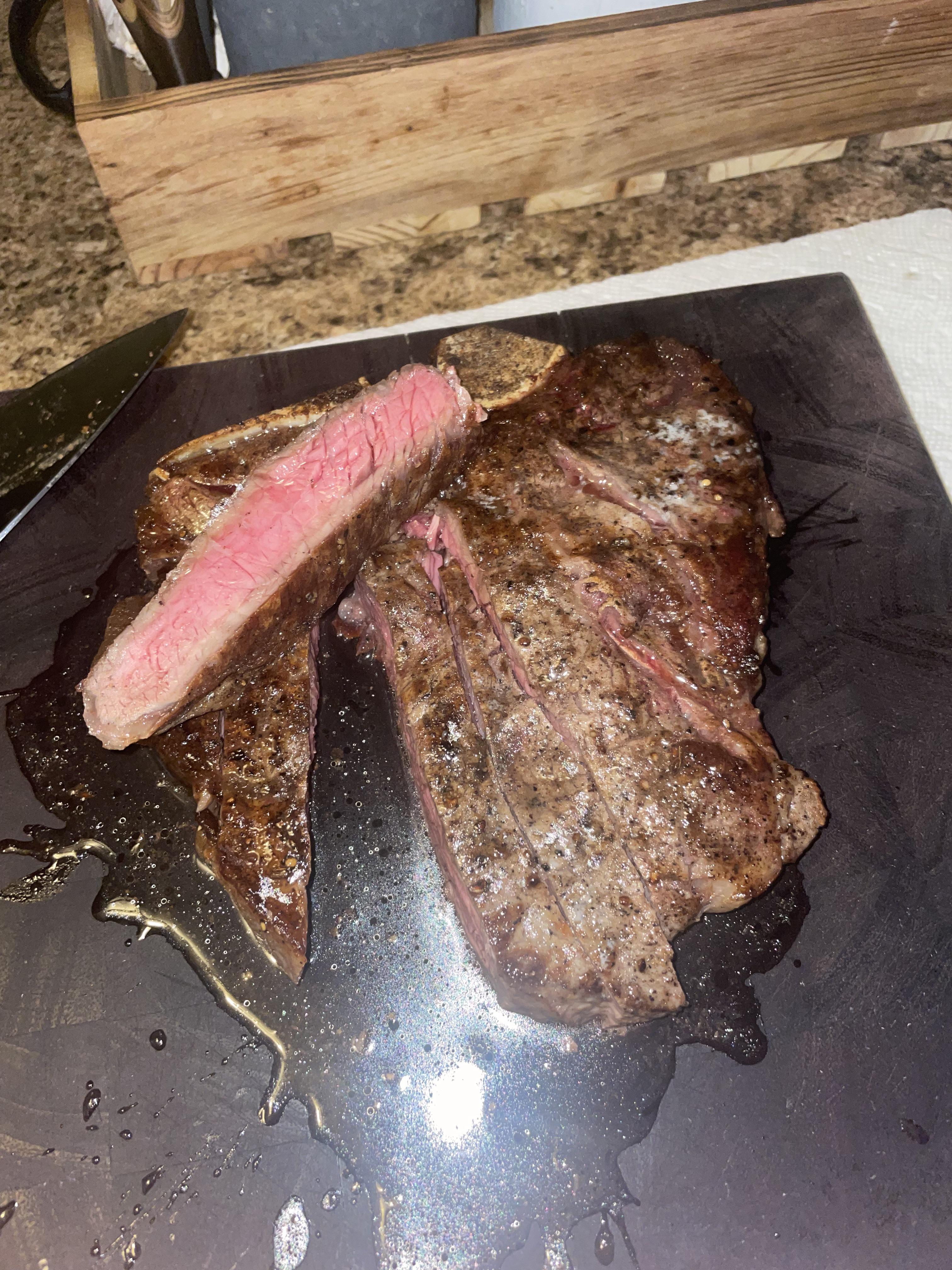 8.99 Porterhouse at Harris Teeter, not the best crust but flavor was