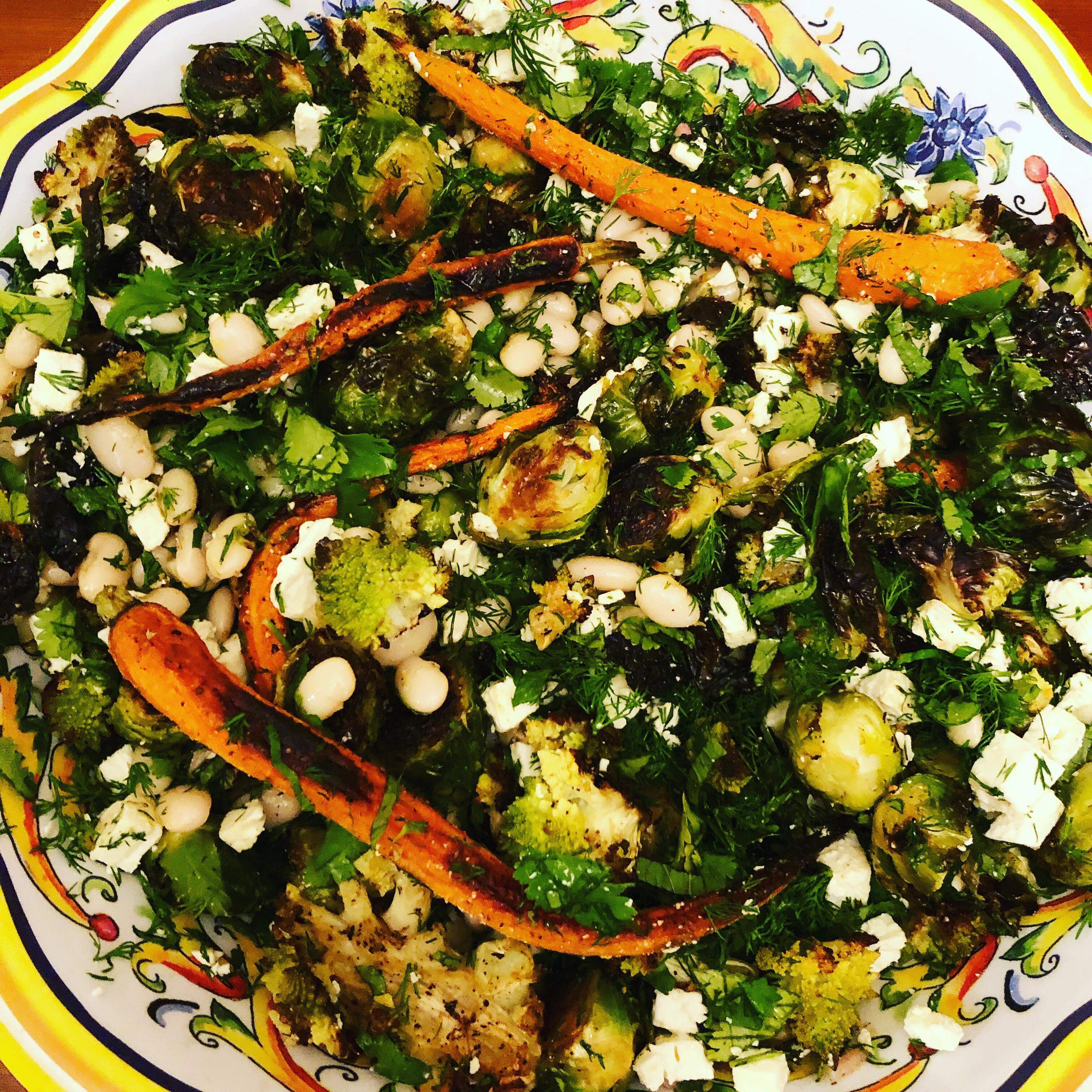 Tried making the roasted vegetables and white bean salad from Salt, Fat