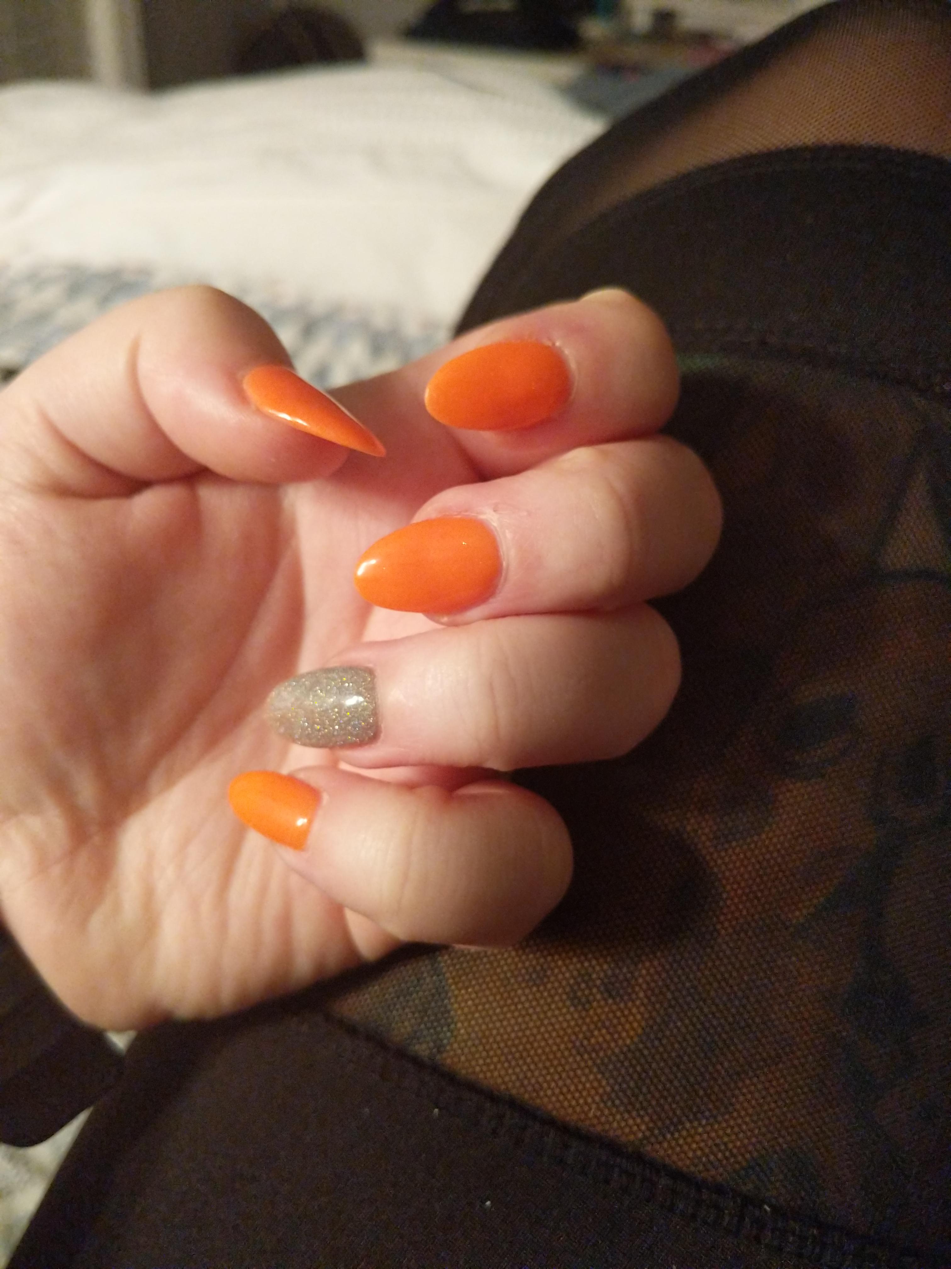 Wanted peach, got traffic cones 😂 I'm down with them though r/Nails