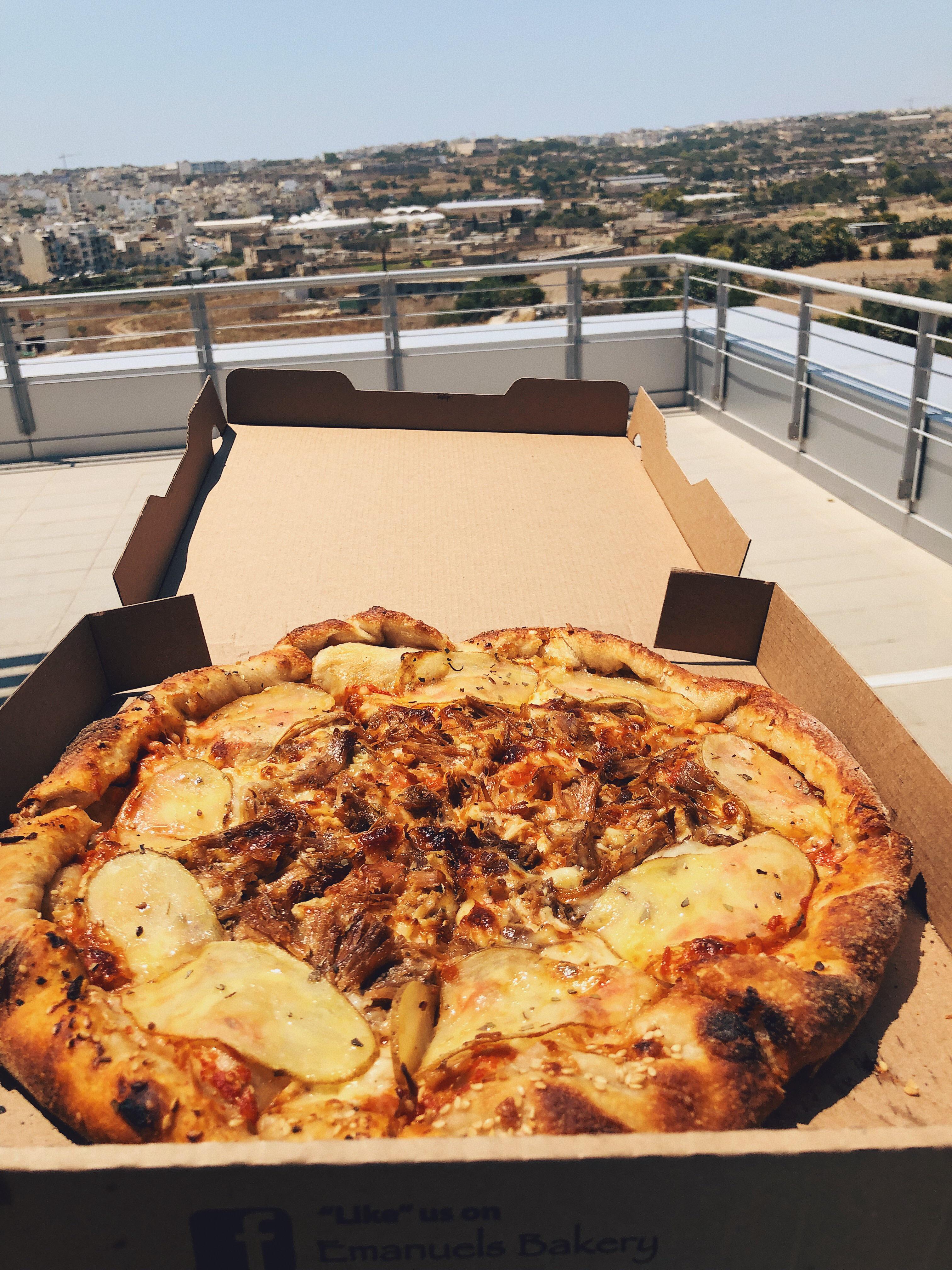 Maltese Style Pizza delivered to my workplace in Malta! Heaven. r/FoodPorn
