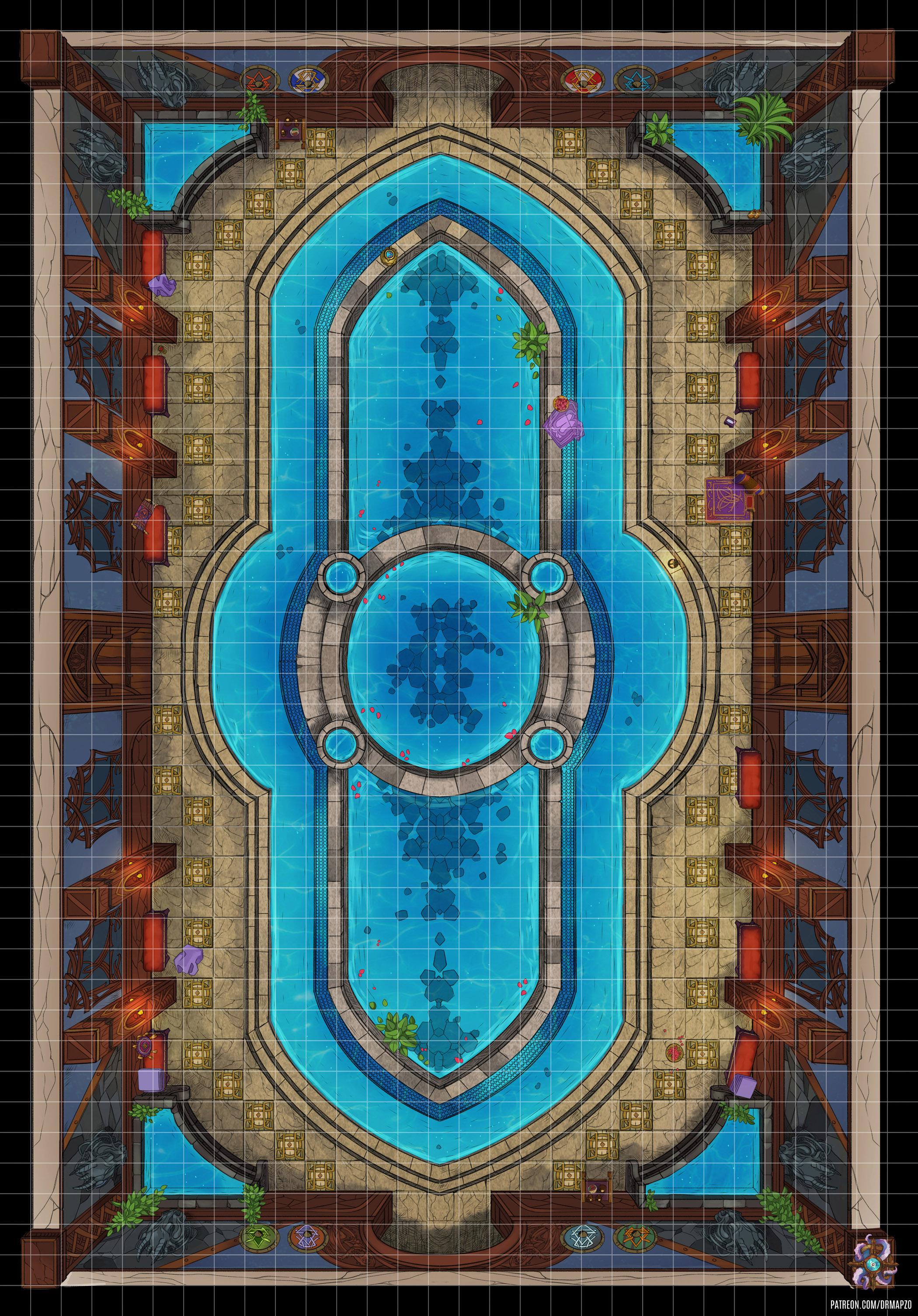 [OC][Art] Public Bath Battle Map 30x43 r/DnD