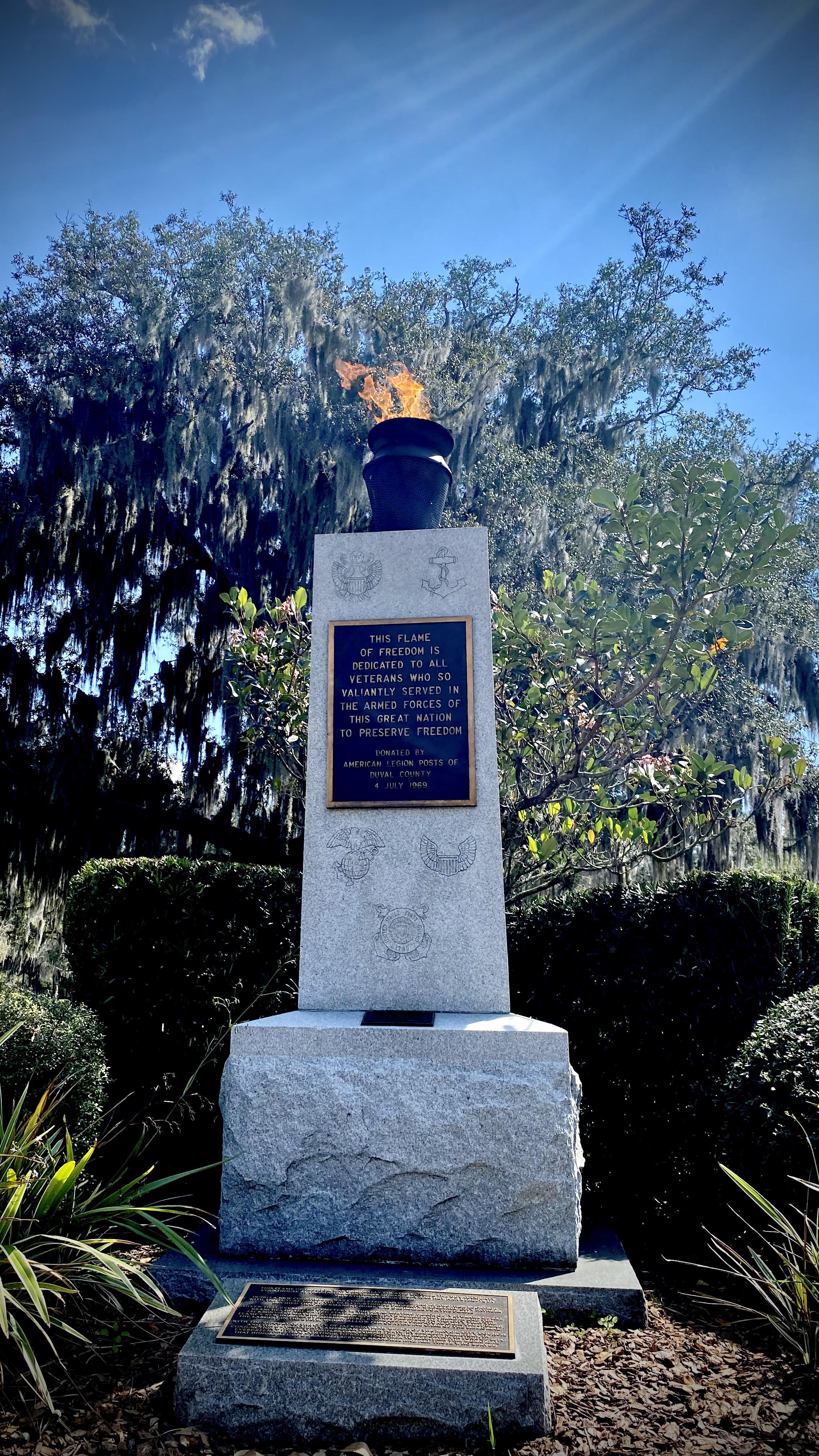The Eternal Flame, to remember all who served. Evergreen Cemetery