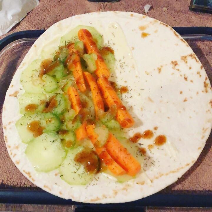 Just a veggie soft taco with some vegan mayo, dill and Taco Bell mild