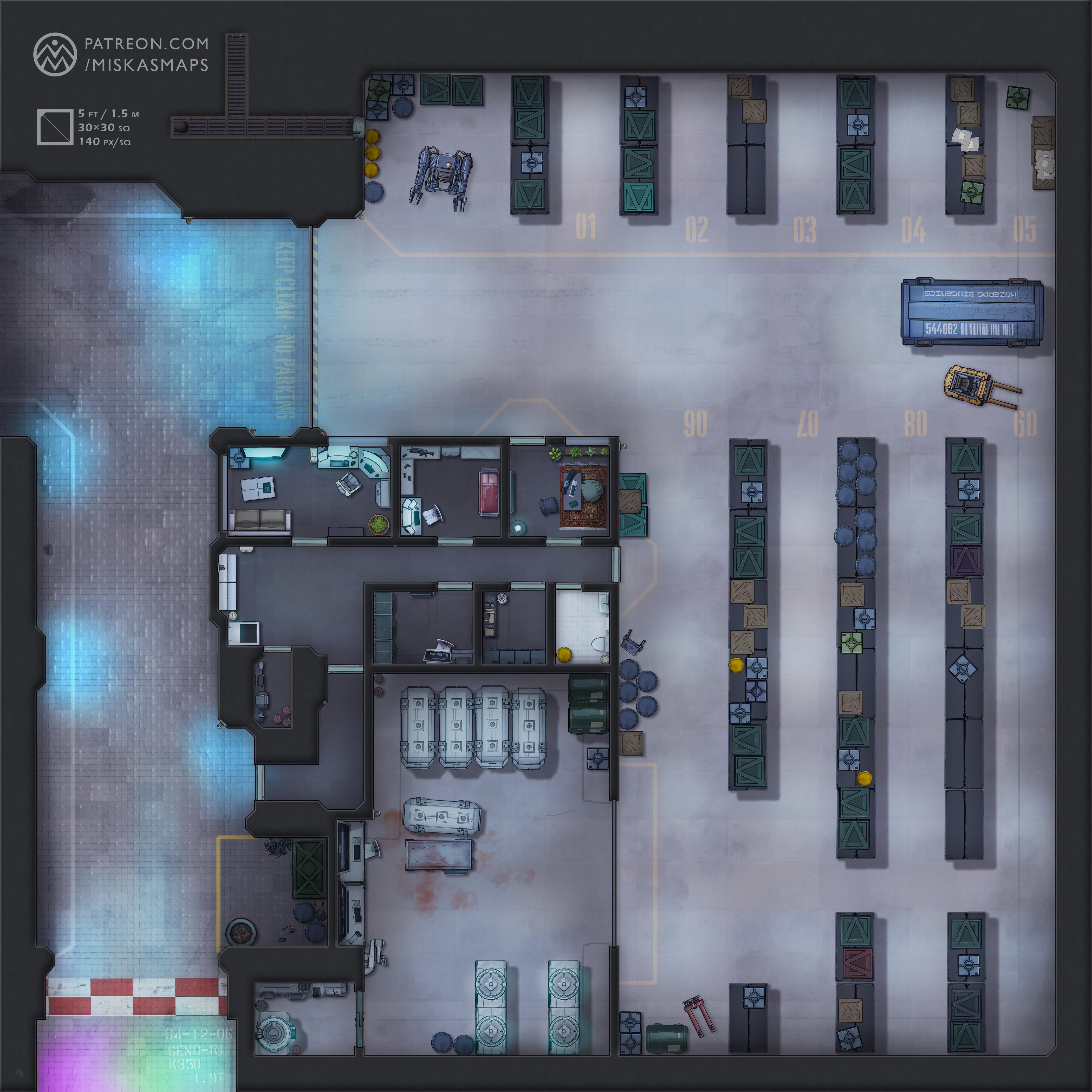 Warehouse Lab [30x30][battle map][OC] r/cyberpunkred