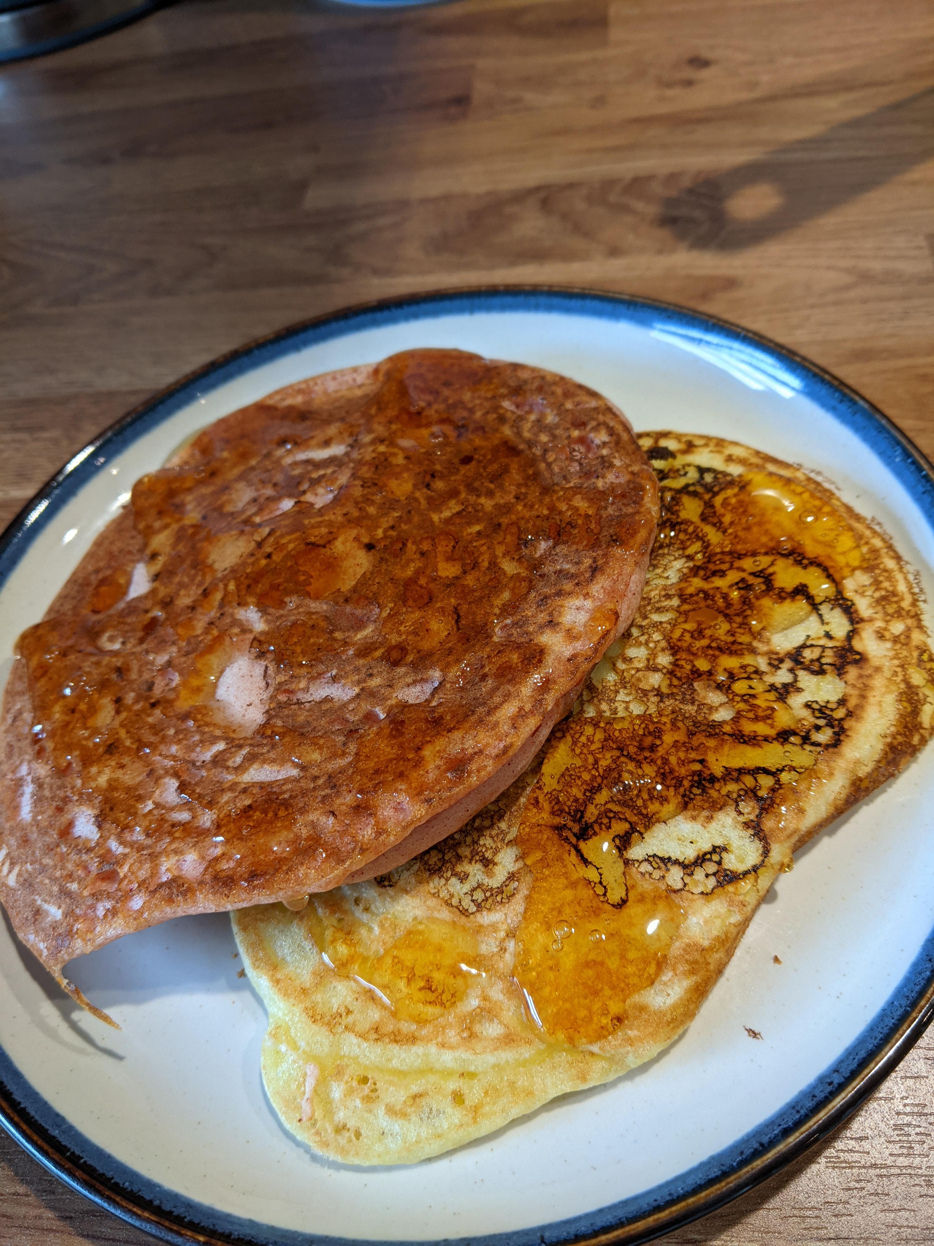 Two pancakes, the first is perfect, I added a little extra Bicarbonate