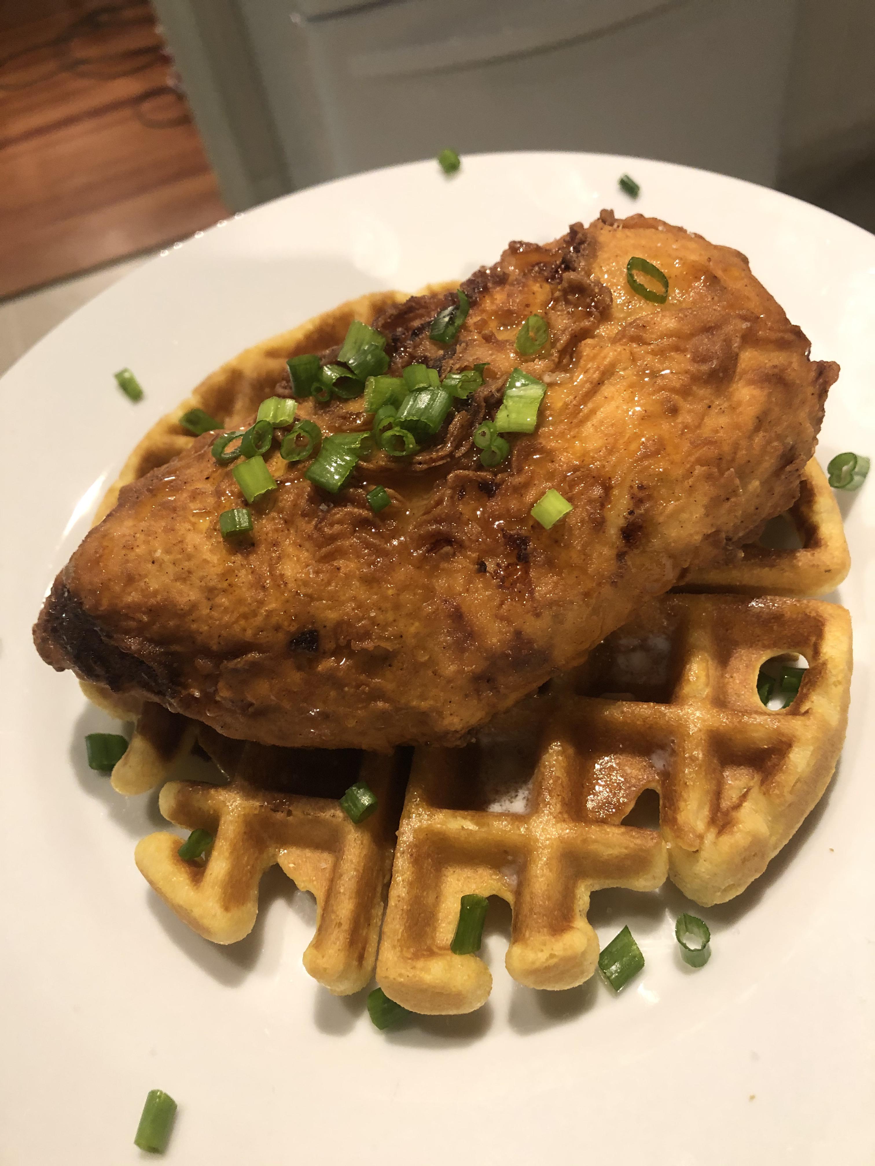 Chicken and waffles 155* for 2 hours then fried at 375* for 5minutes