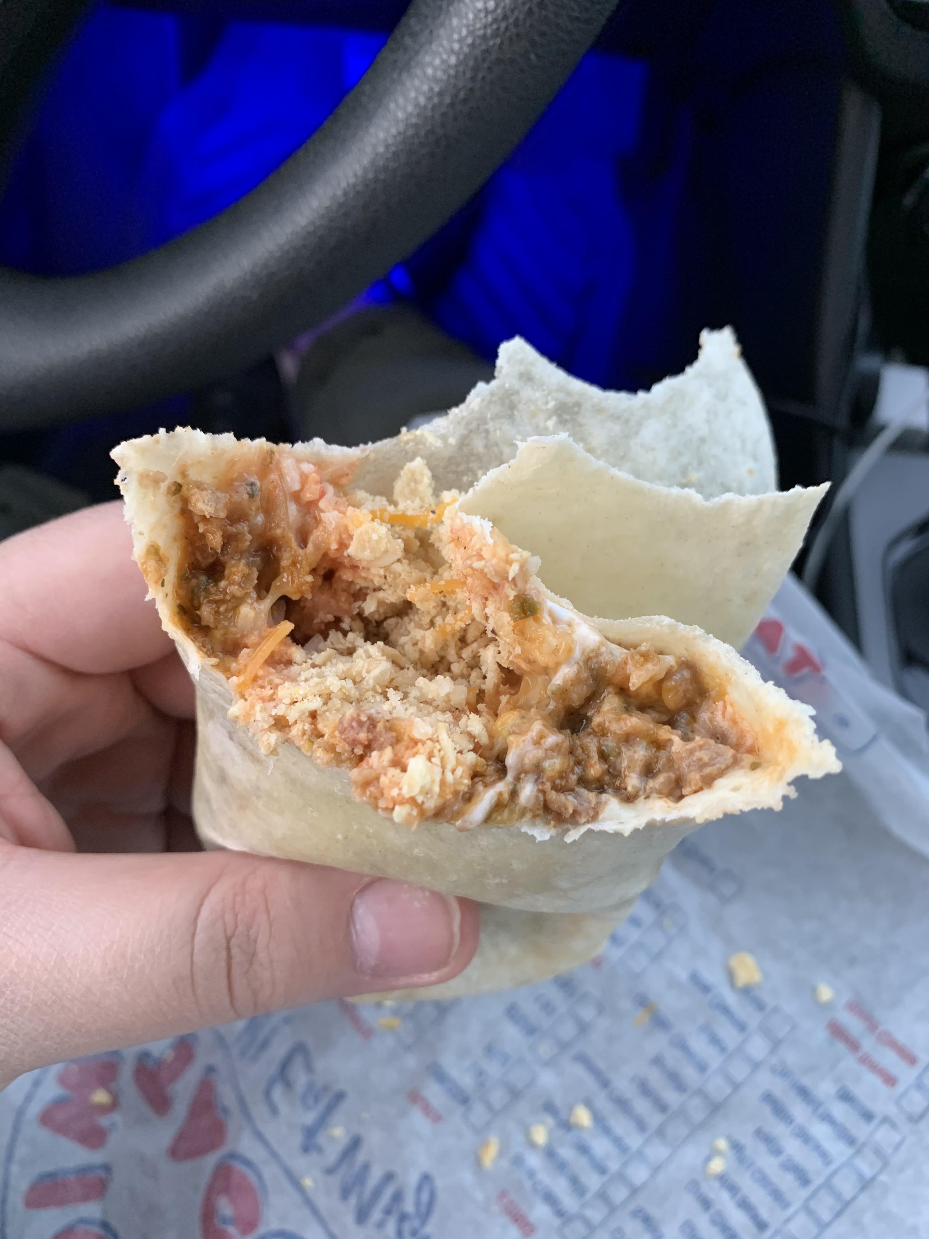 3 cheese nacho burrito with ground beef from a local spot in Western NY