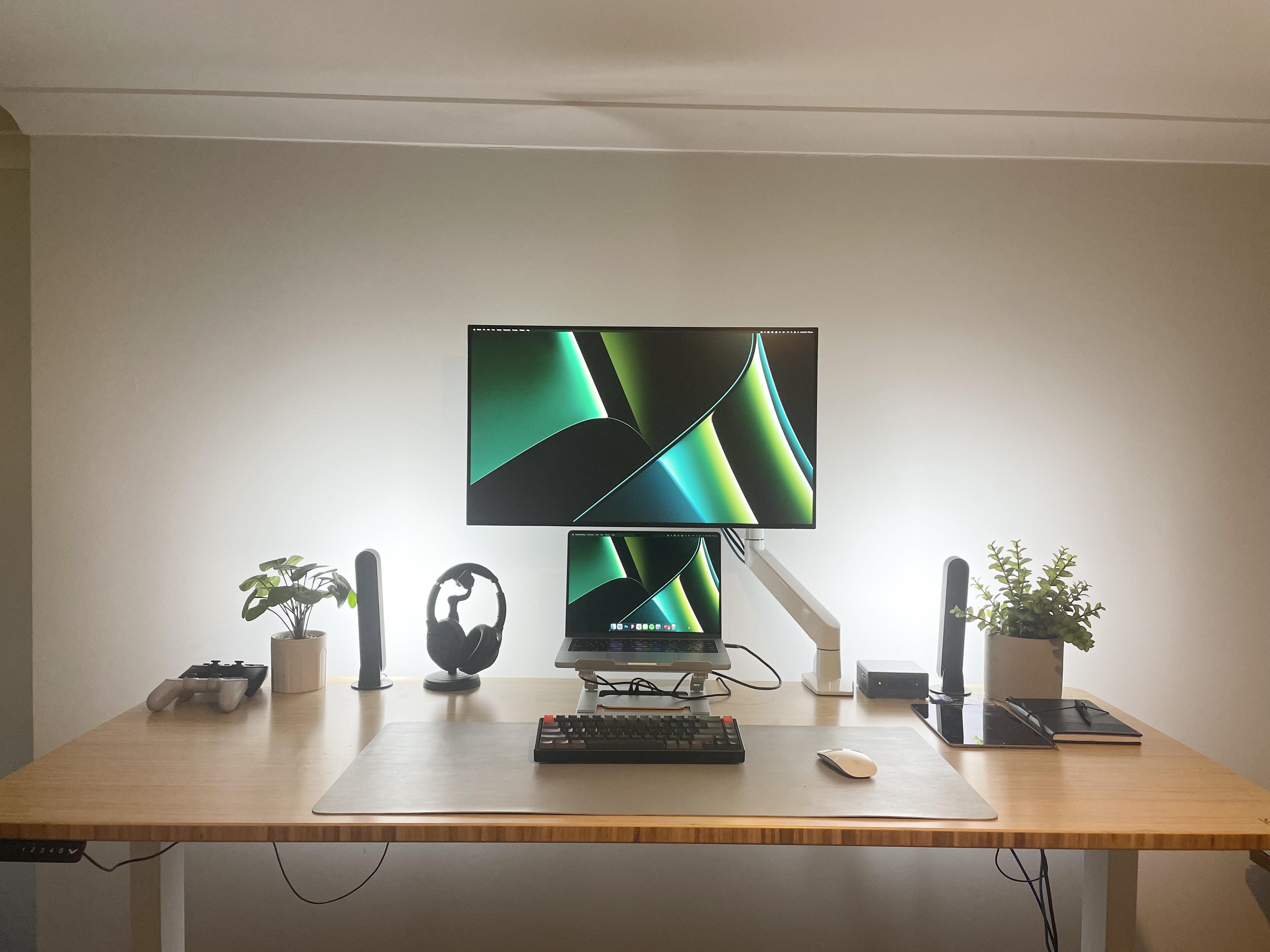 My minimal desk setup MBP14” Pro w/ Dell 32” 4k, keychron k6, Sony