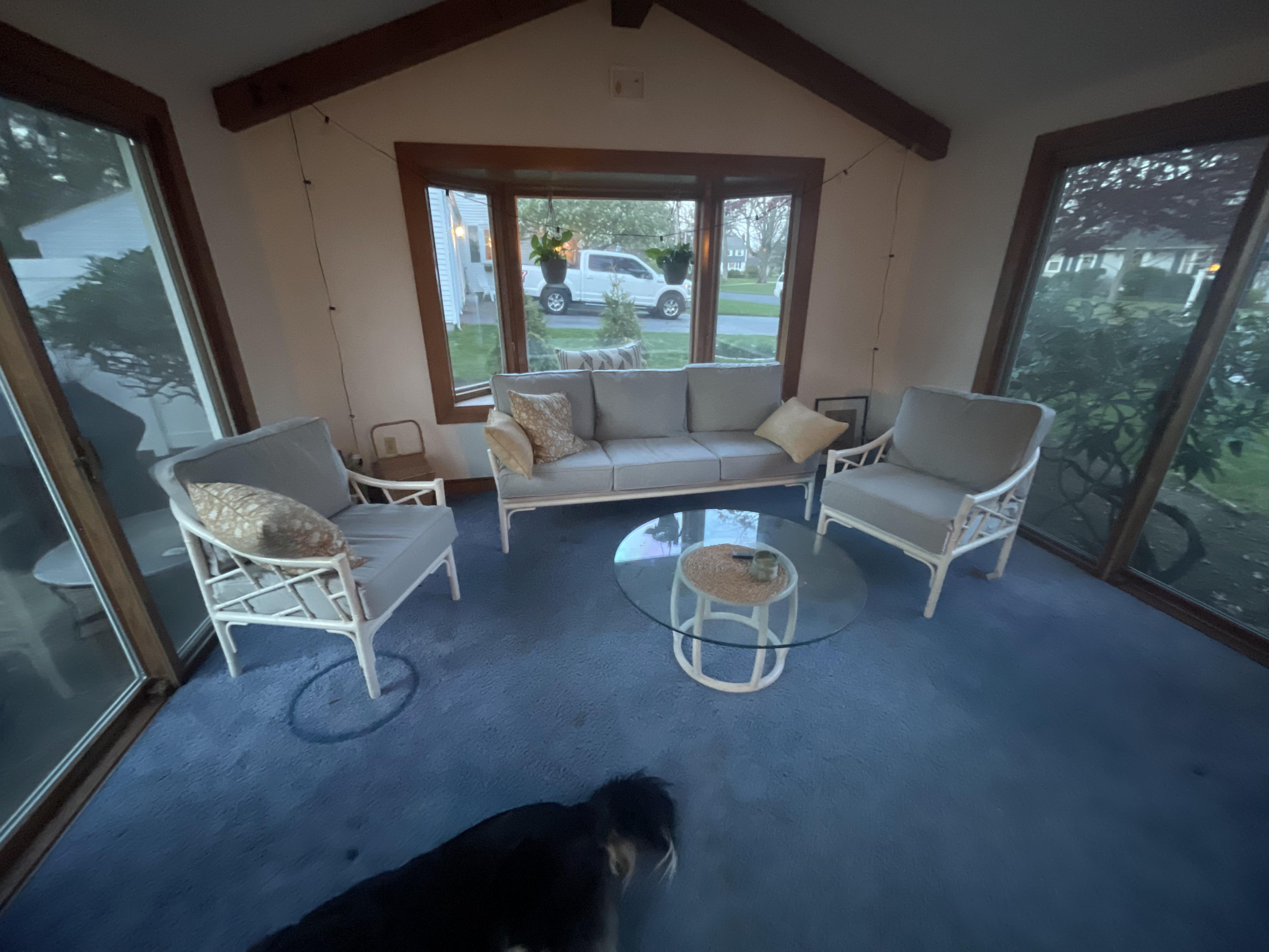 Removing this carpet in our three season room and putting down deck