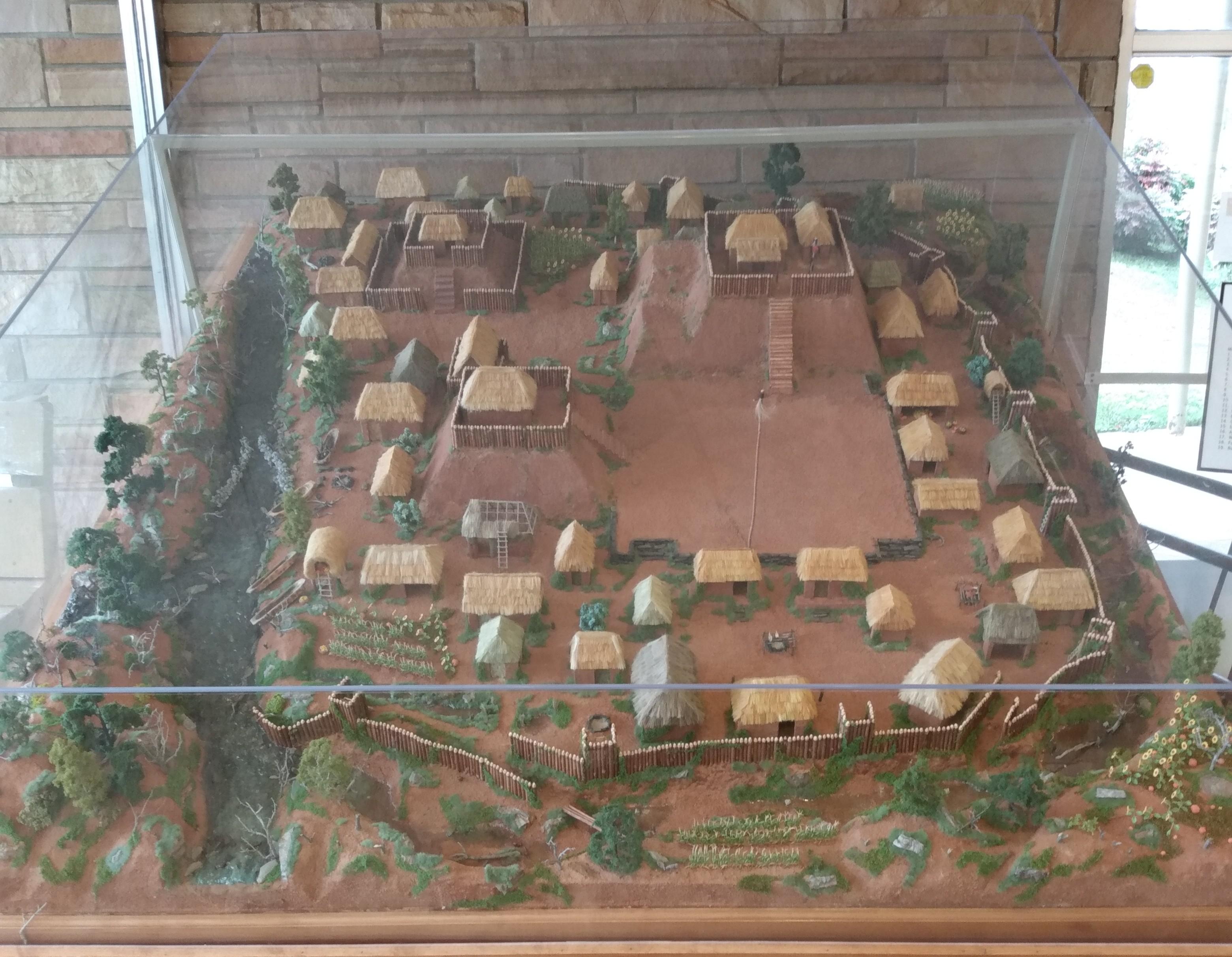Diorama of the ancient Native American village at Etowah mound site in