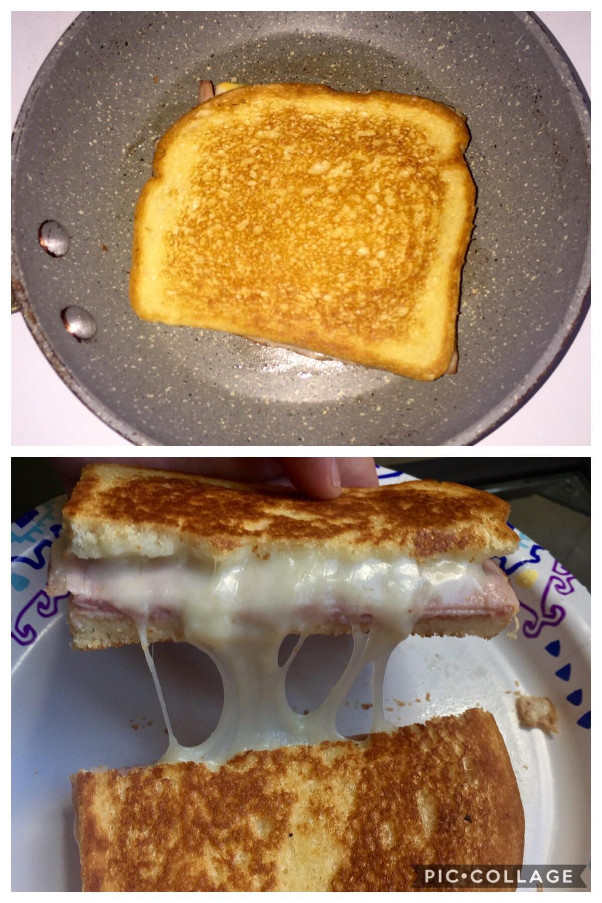 Just a basic ham and cheese melt. Wildflower honey ham, colby jack, and
