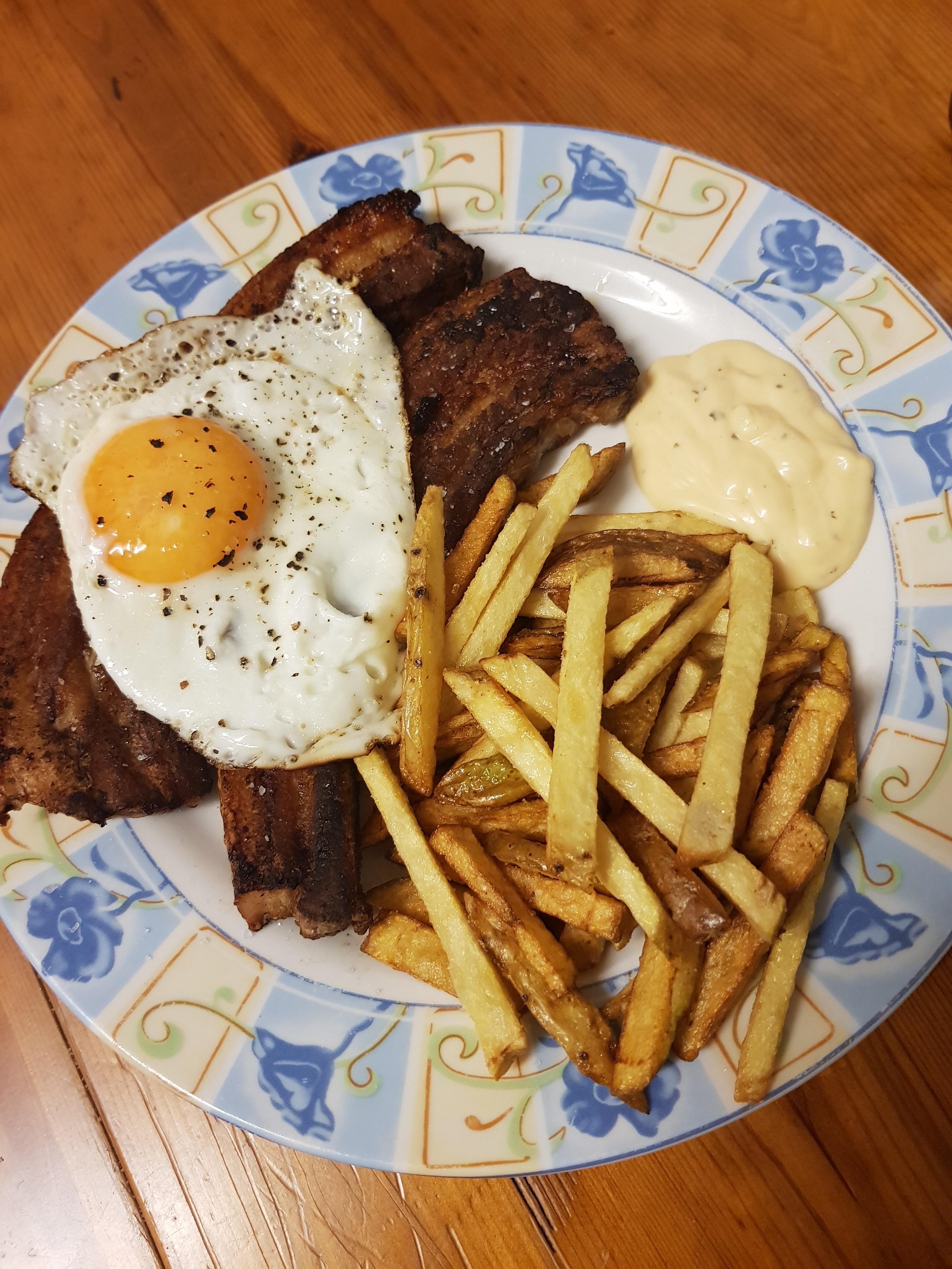 Pork Belly, Egg and Homemade Chips r/PutAnEggOnIt