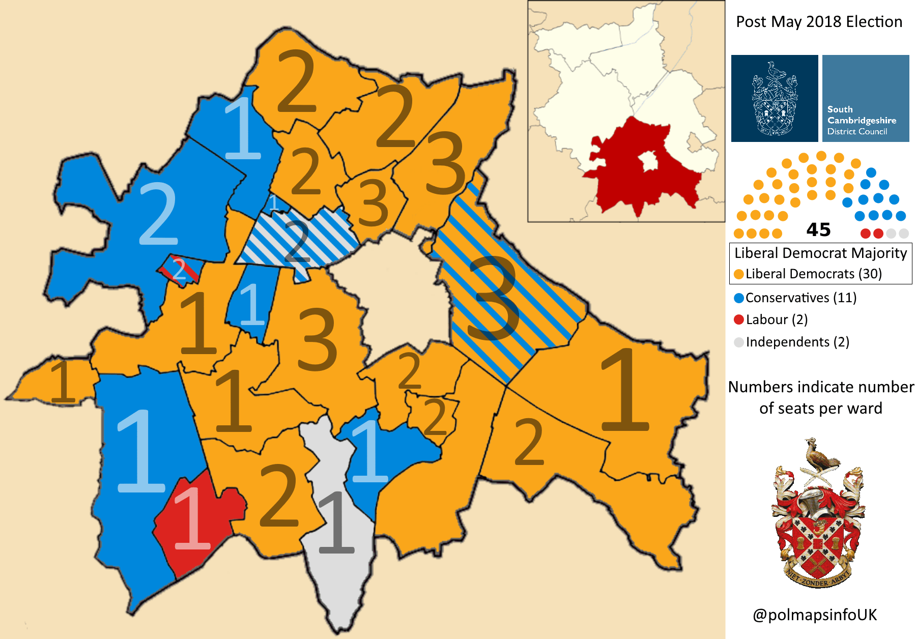 South Cambridgeshire District Council, Post May 2018 Election, UK r