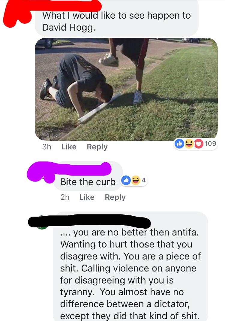 “Bite the curb”. He’s serious. r/insanepeoplefacebook