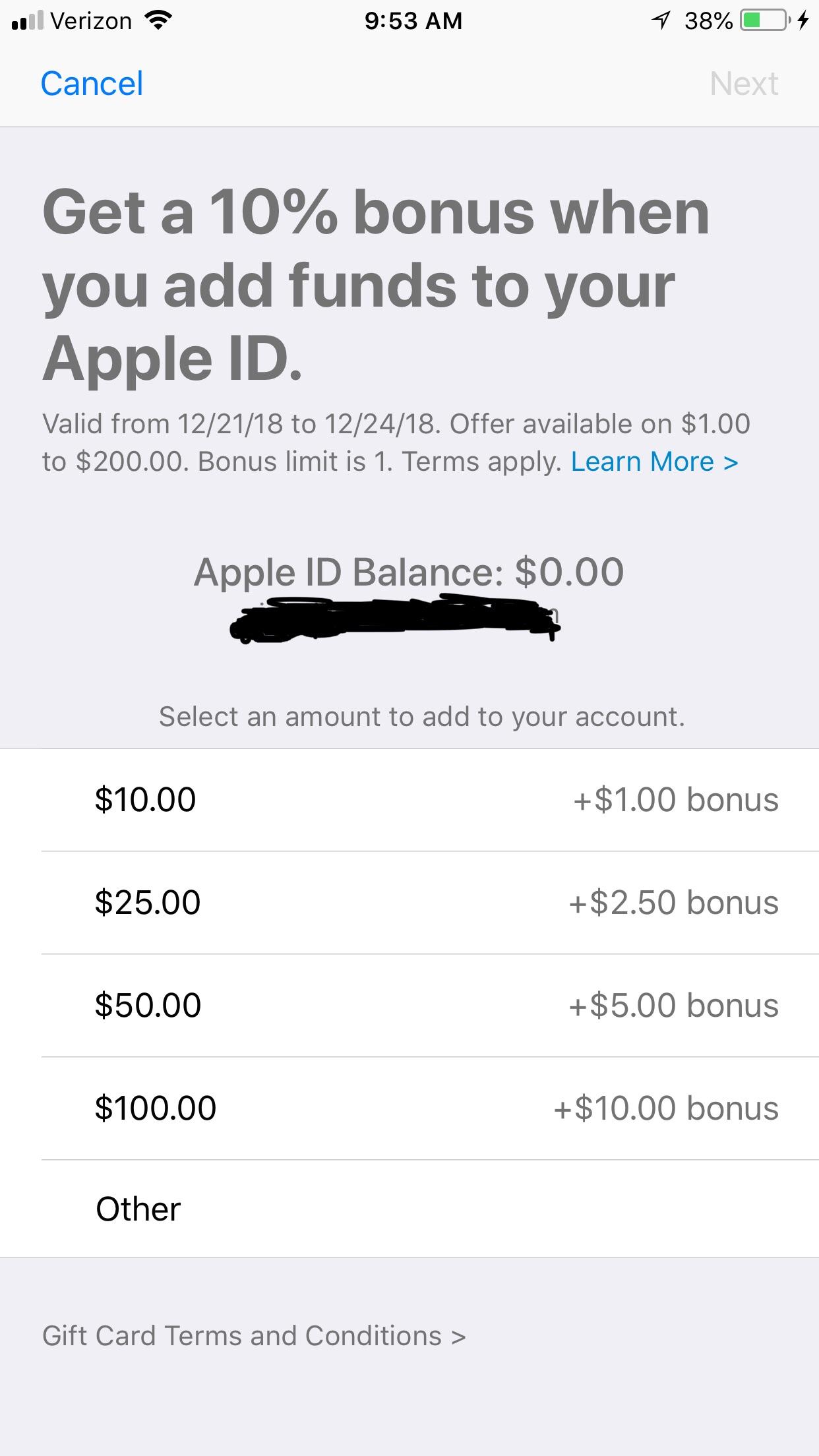 You get a 10 BONUS when you add funds in the App Store (iOS) until
