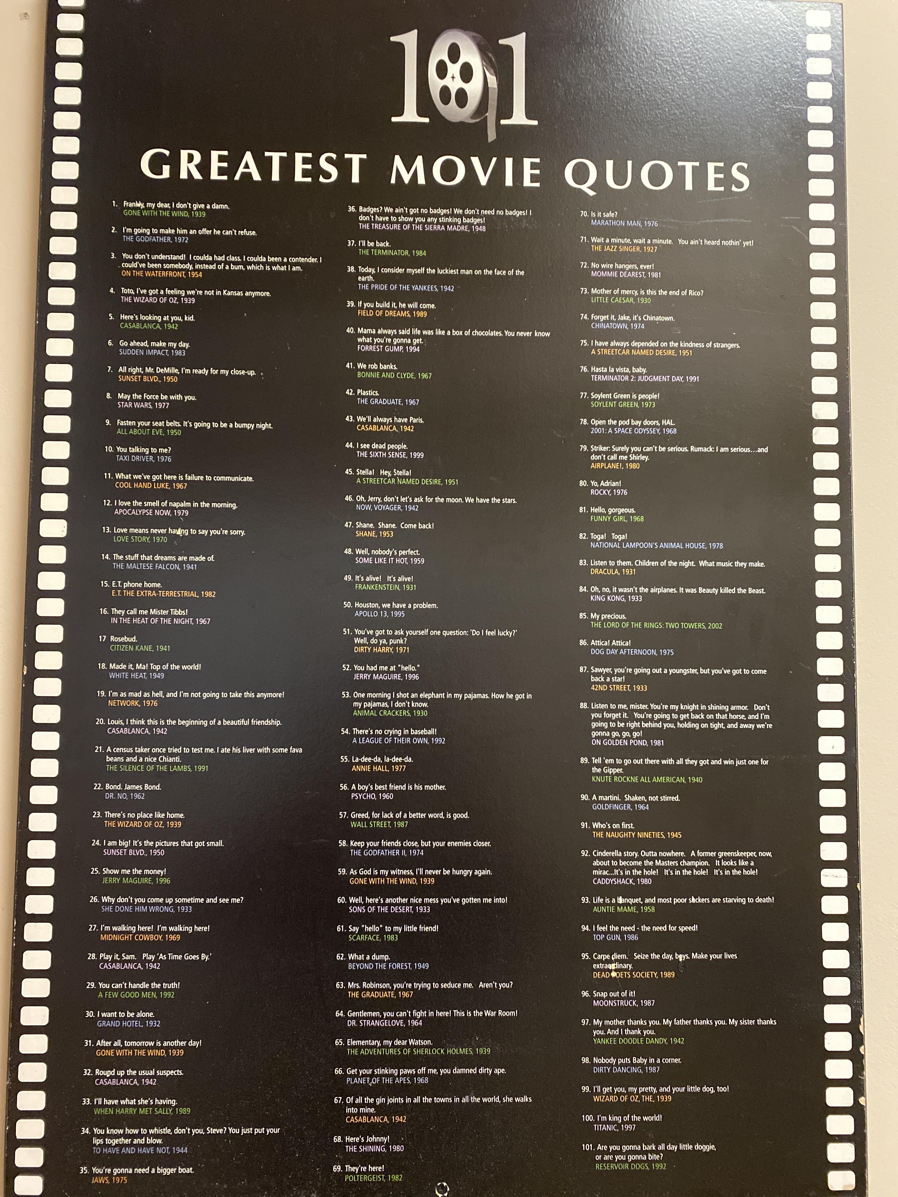 This poster of the greatest 101 movie quotes r/mildlyinteresting