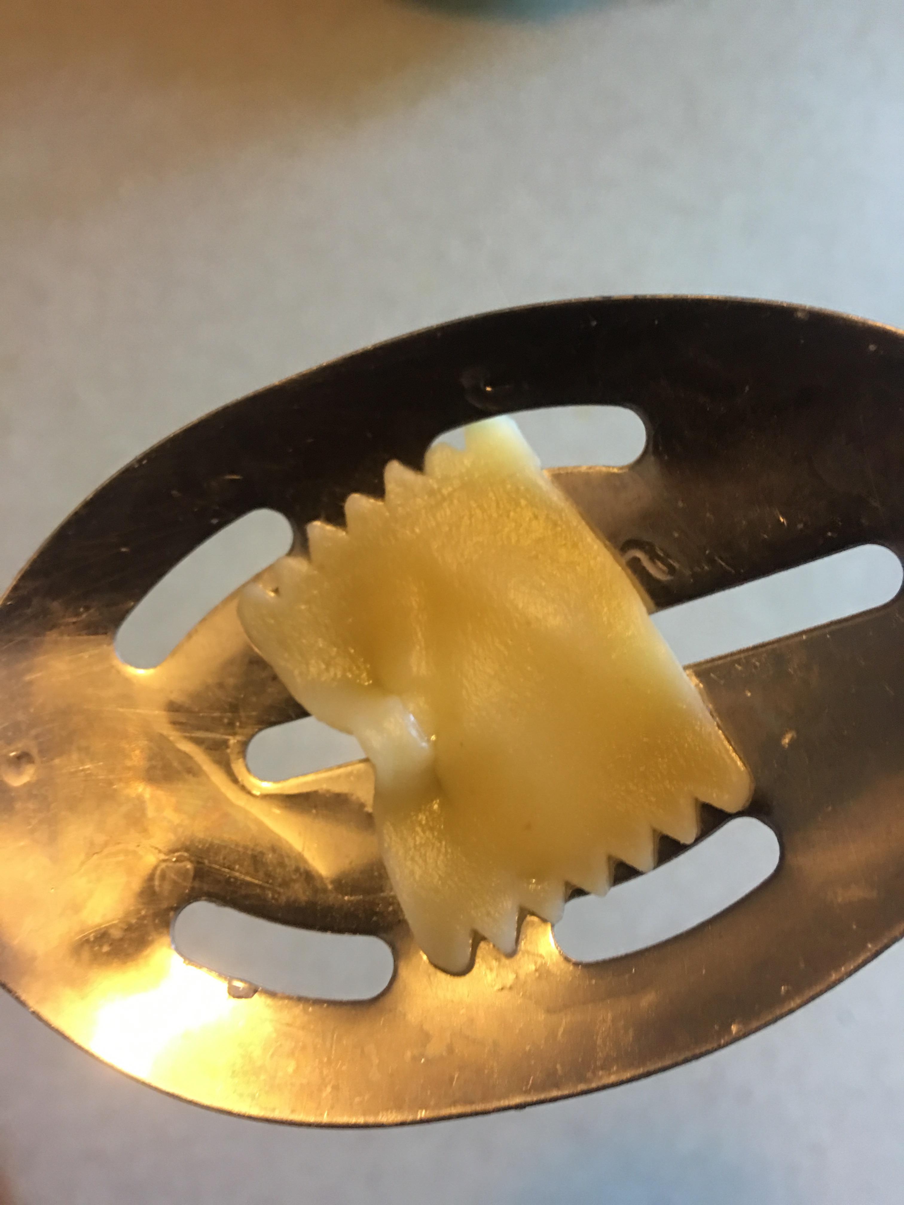 One of my bow ties in my pasta only got shaped on one side. r