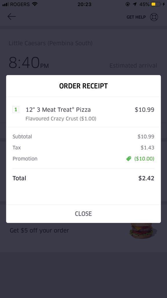 One cheap pizza!! First uber eats order, 10 off + free delivery until