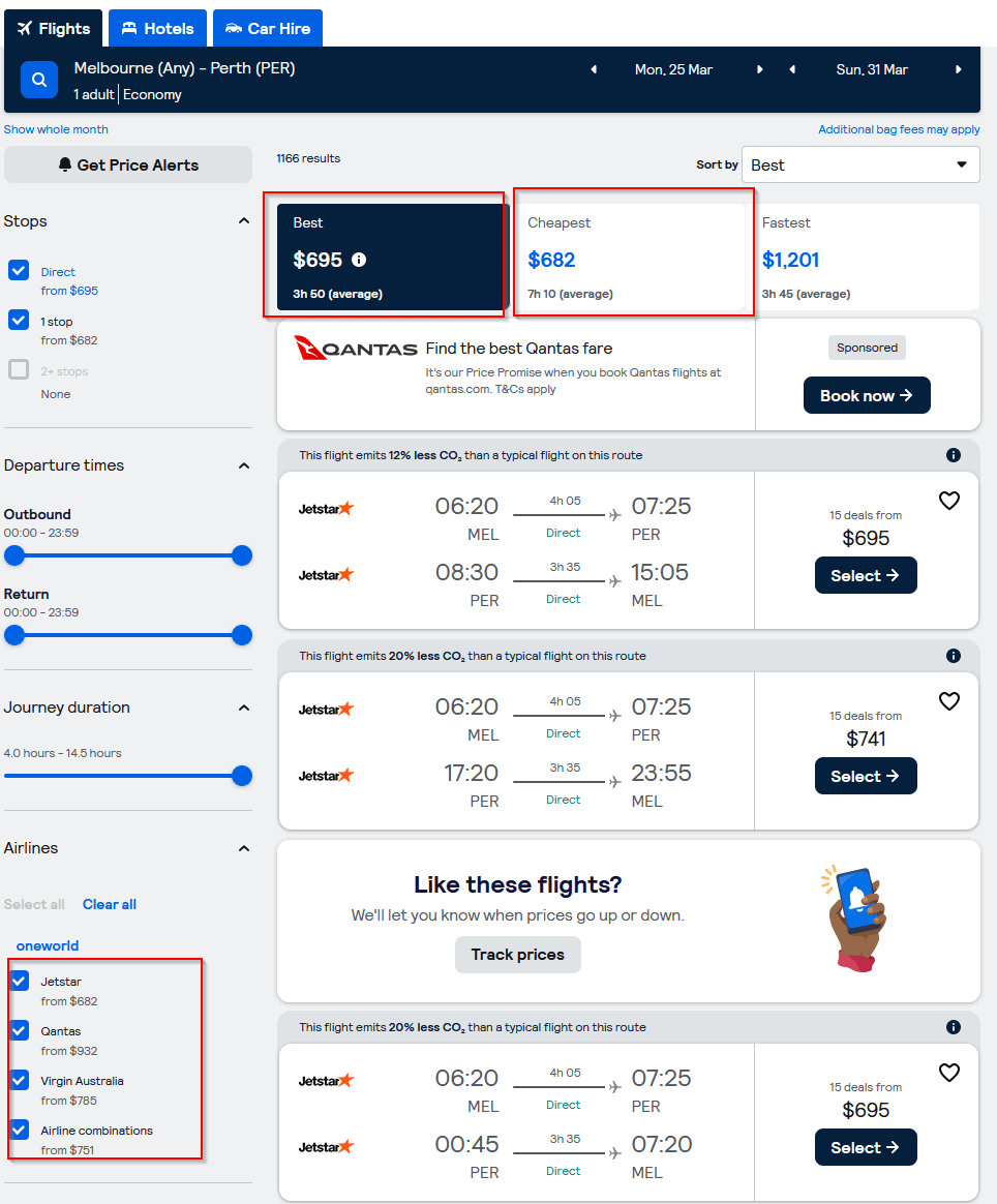 The cost of flights are ridiculous from the East Coast to Perth Even