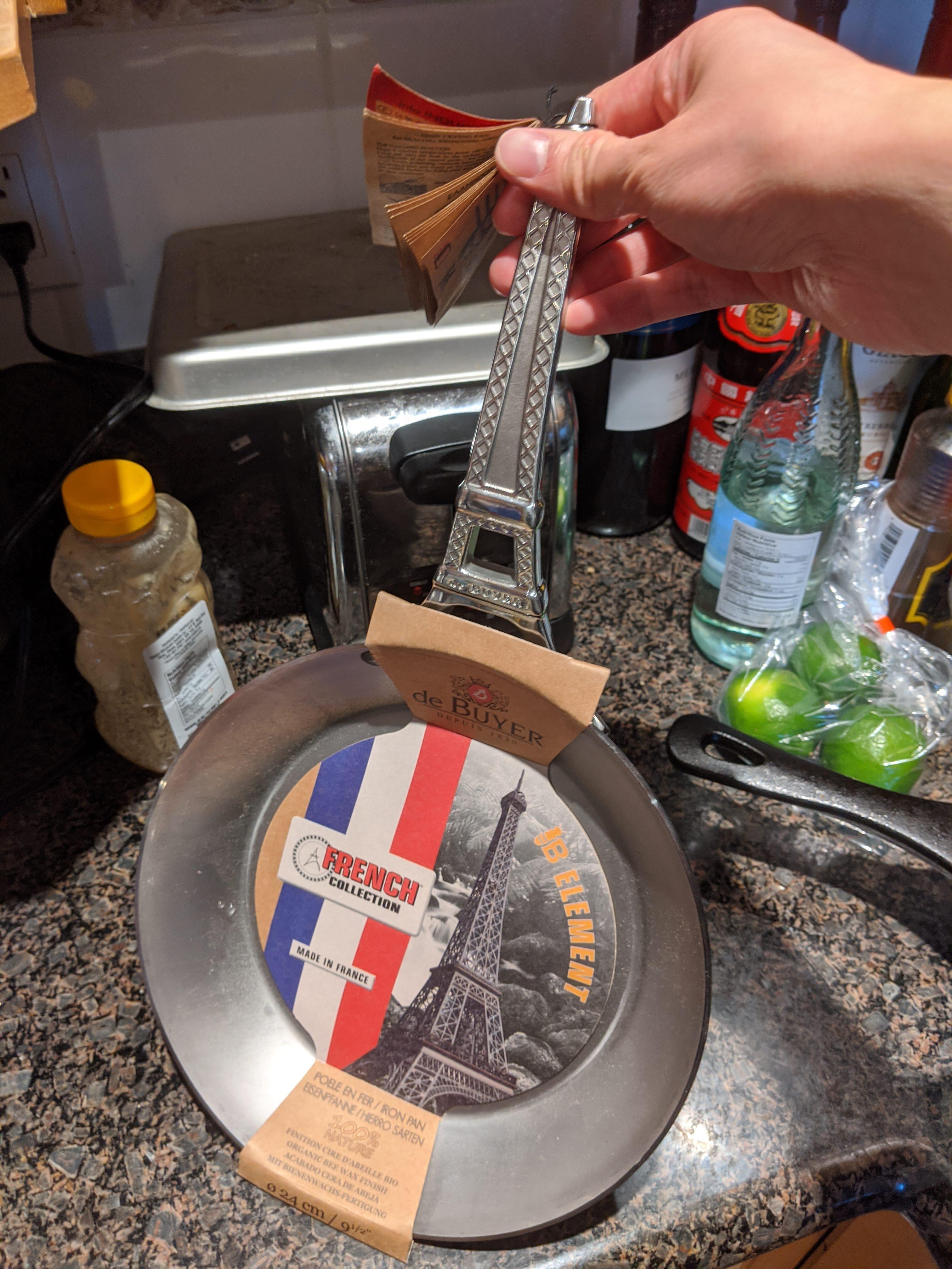 Not cast iron but carbon steel Got a new De Buyer as a present. Not