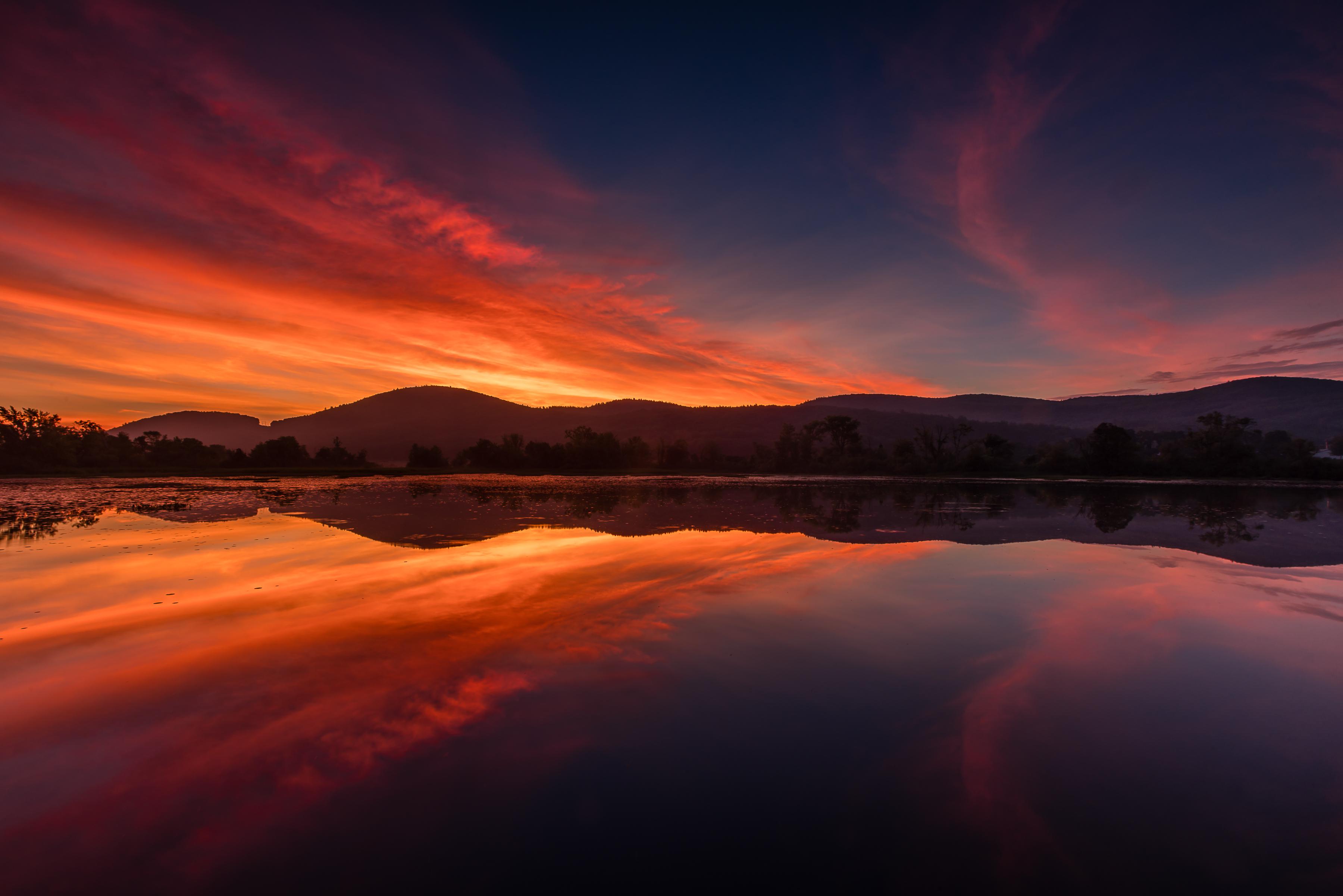 Bellows Falls at sunrise. Was fortunate to capture the beautiful sky