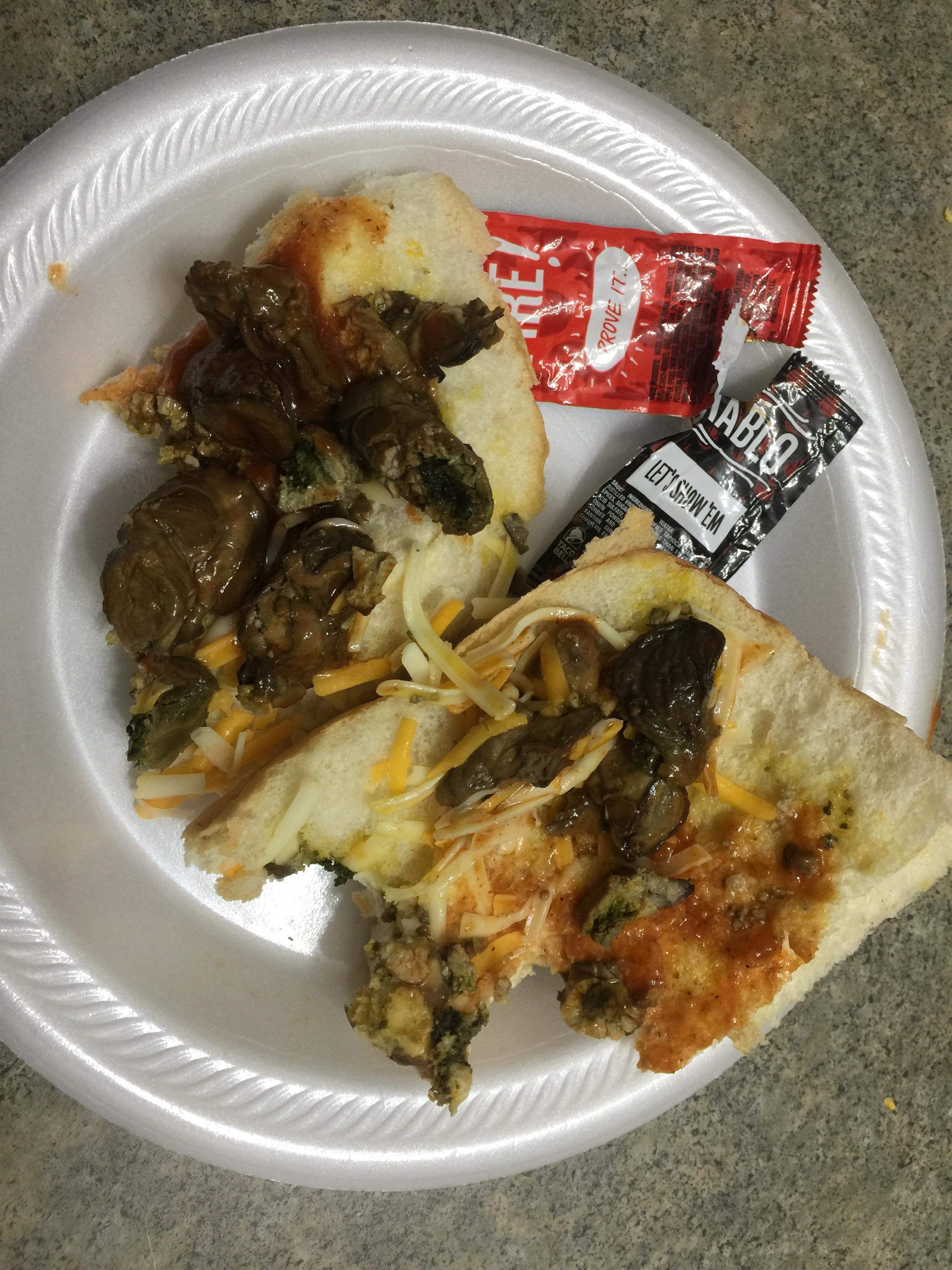 Canned Smoked oysters, diablo and hot sauce, colby jack shred on bred