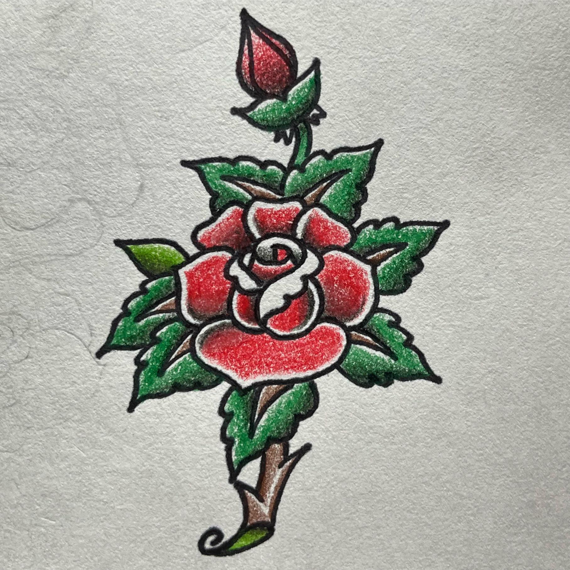 How To Draw A Traditional Rose Tattoo