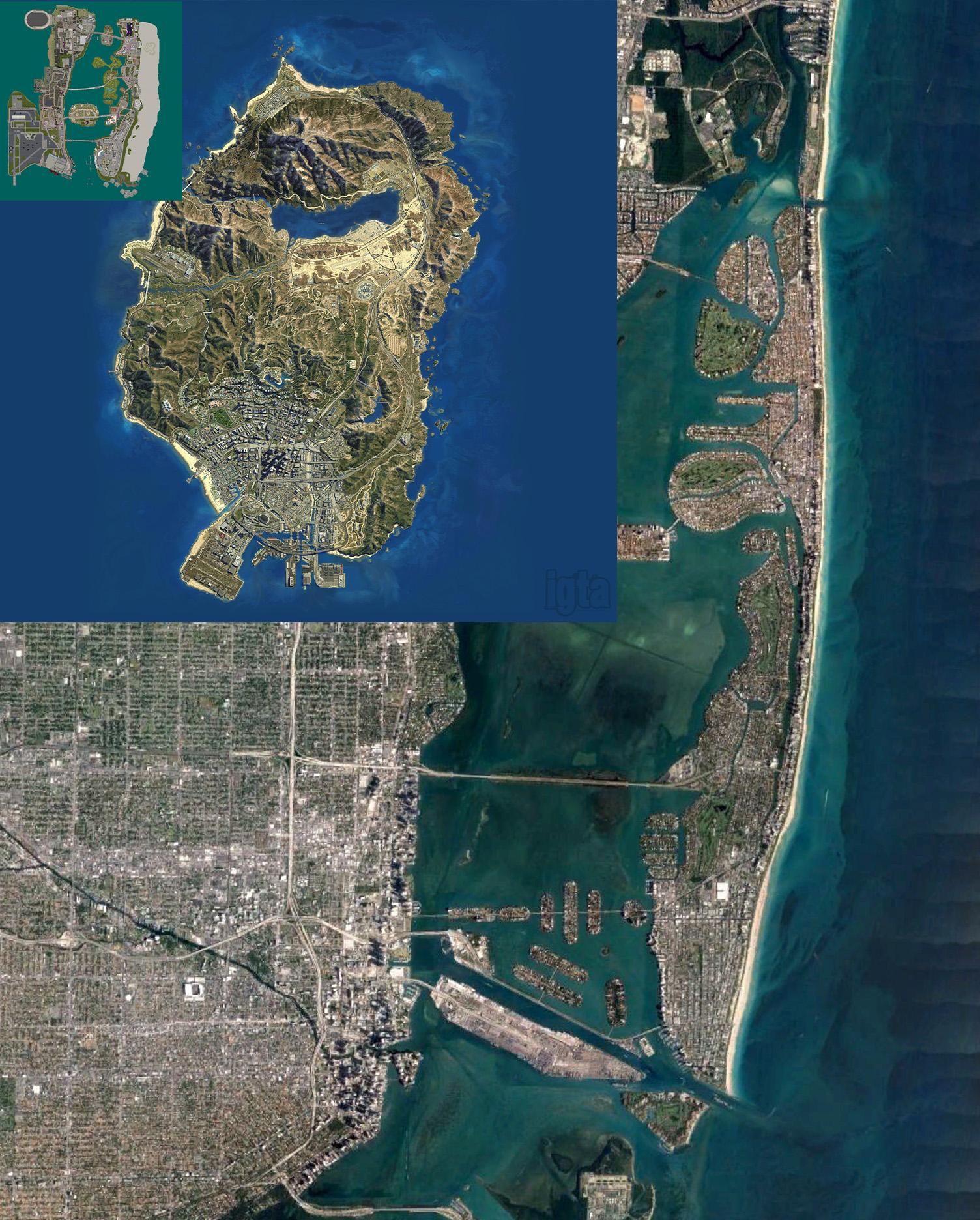 Size comparison of Vice City map, GTA V map, and Miami r/GrandTheftAutoV