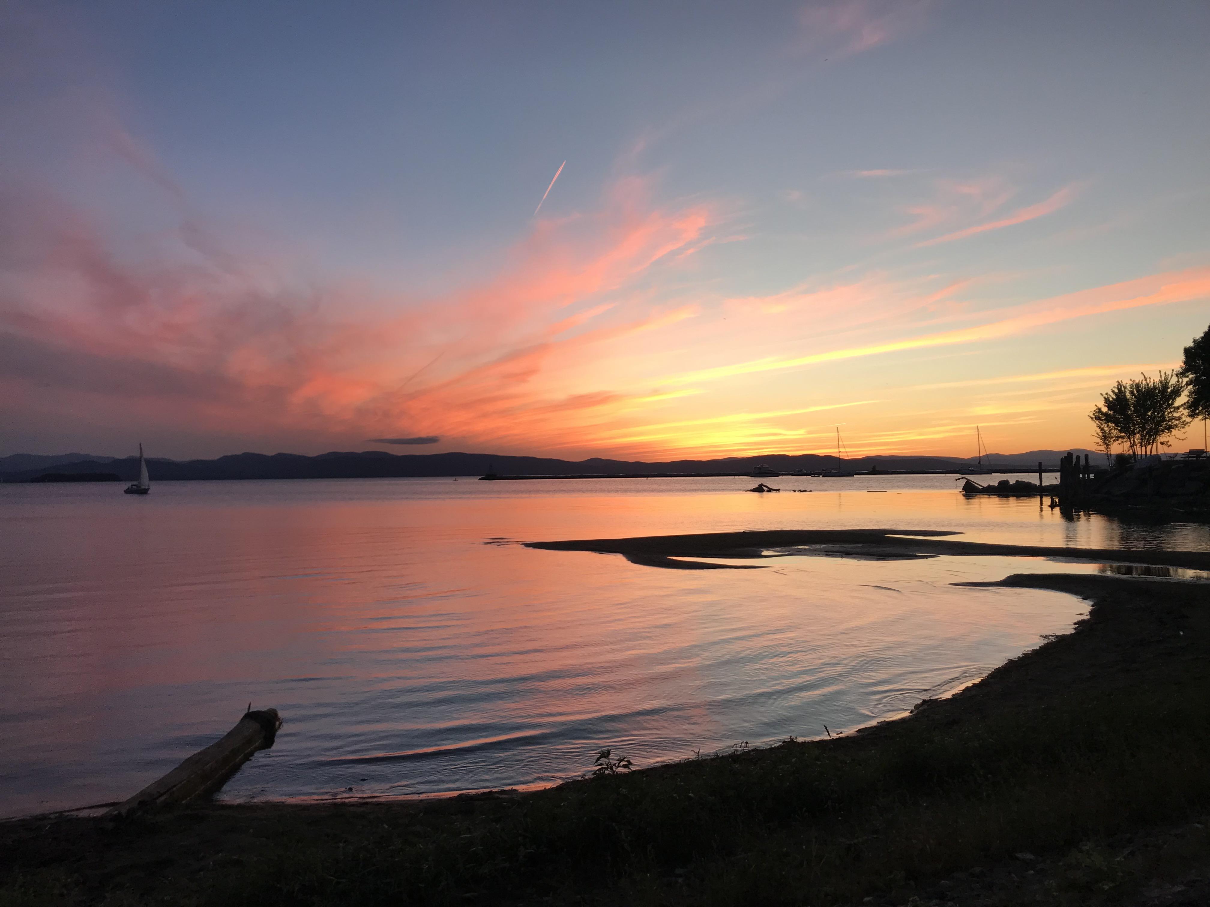 Sunset over lake Champlain r/vermont