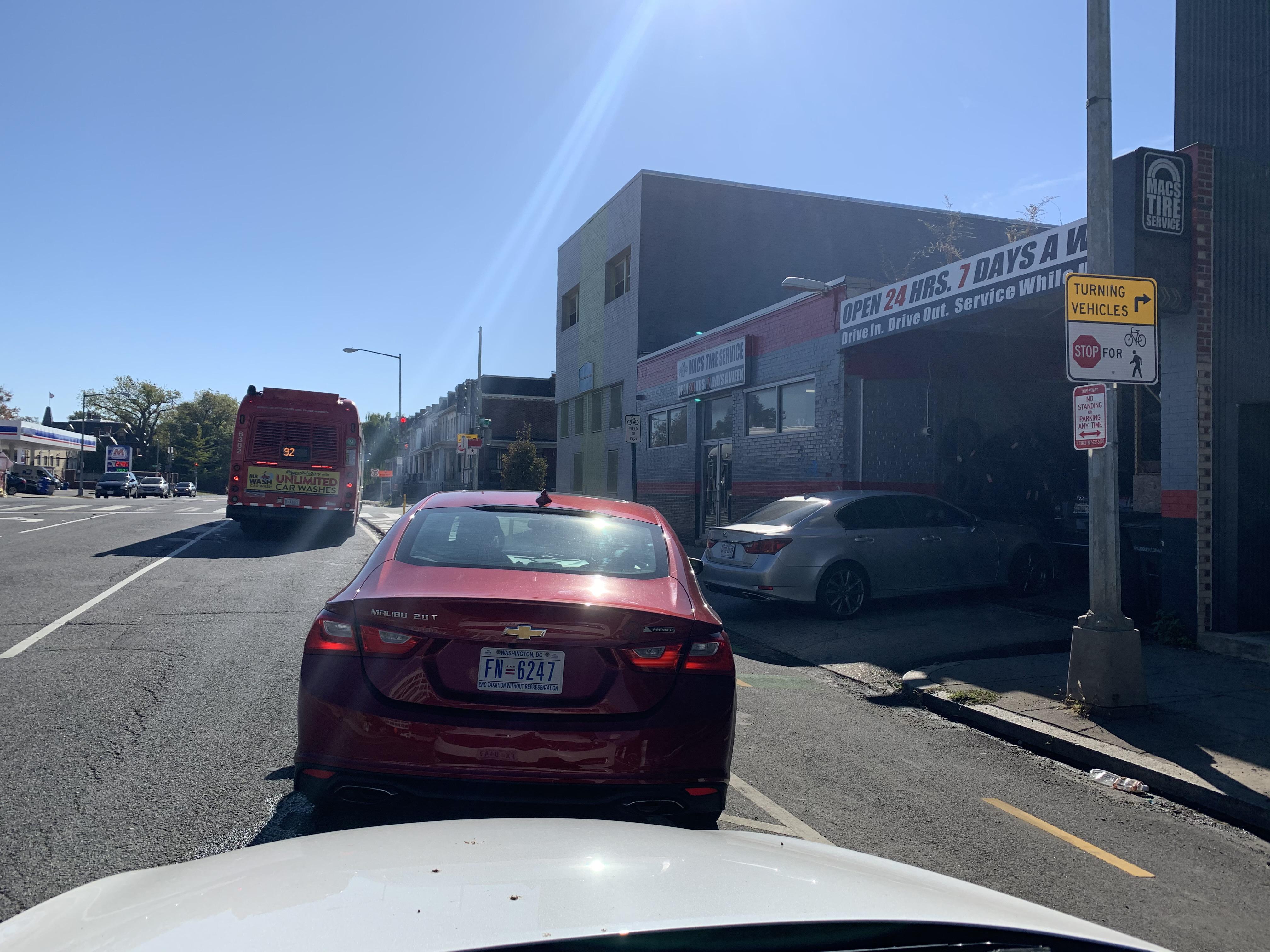 I’m in the middle of a six or seven car line at Macs Tire Service at