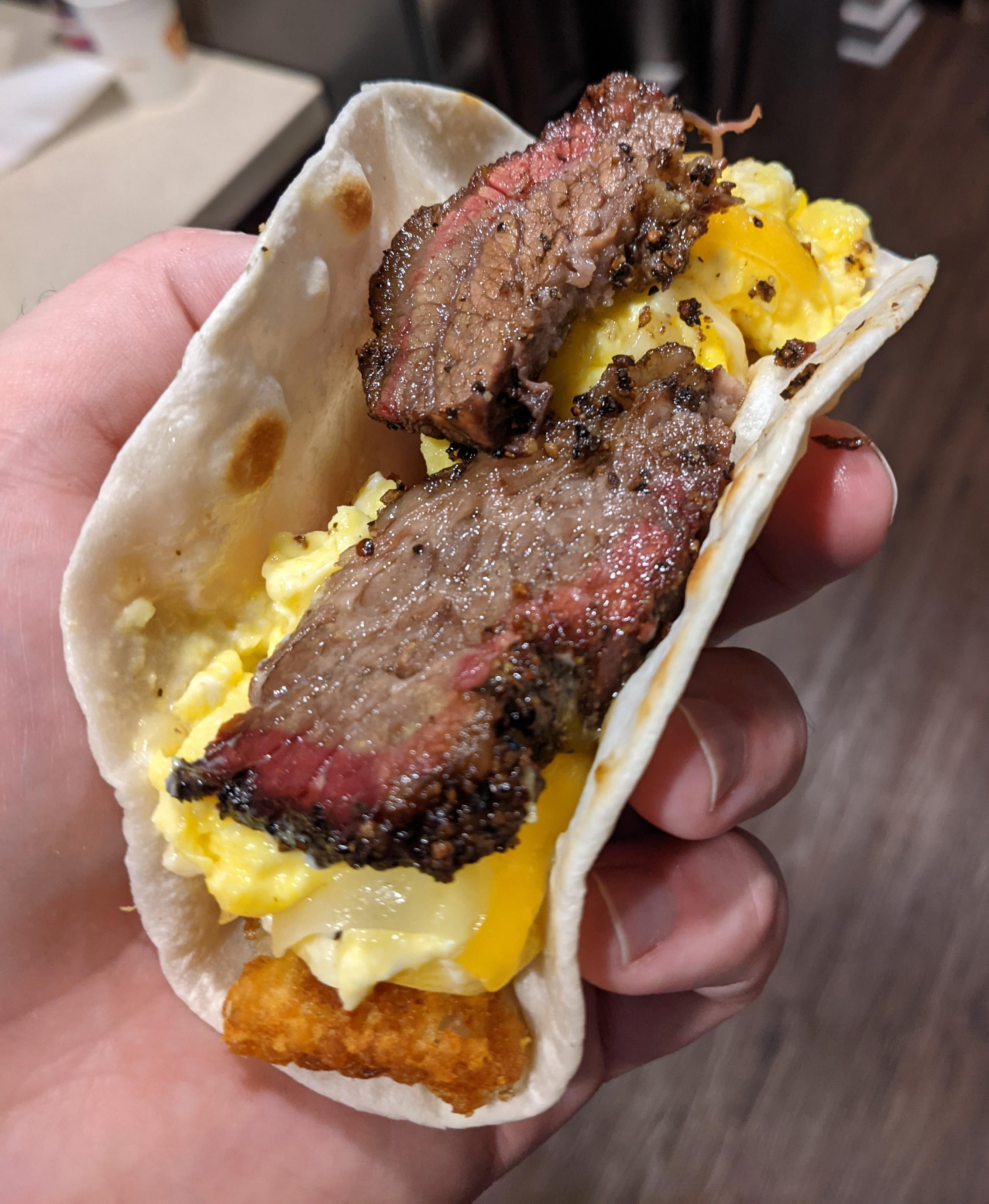 [Homemade] Brisket breakfast taco r/food
