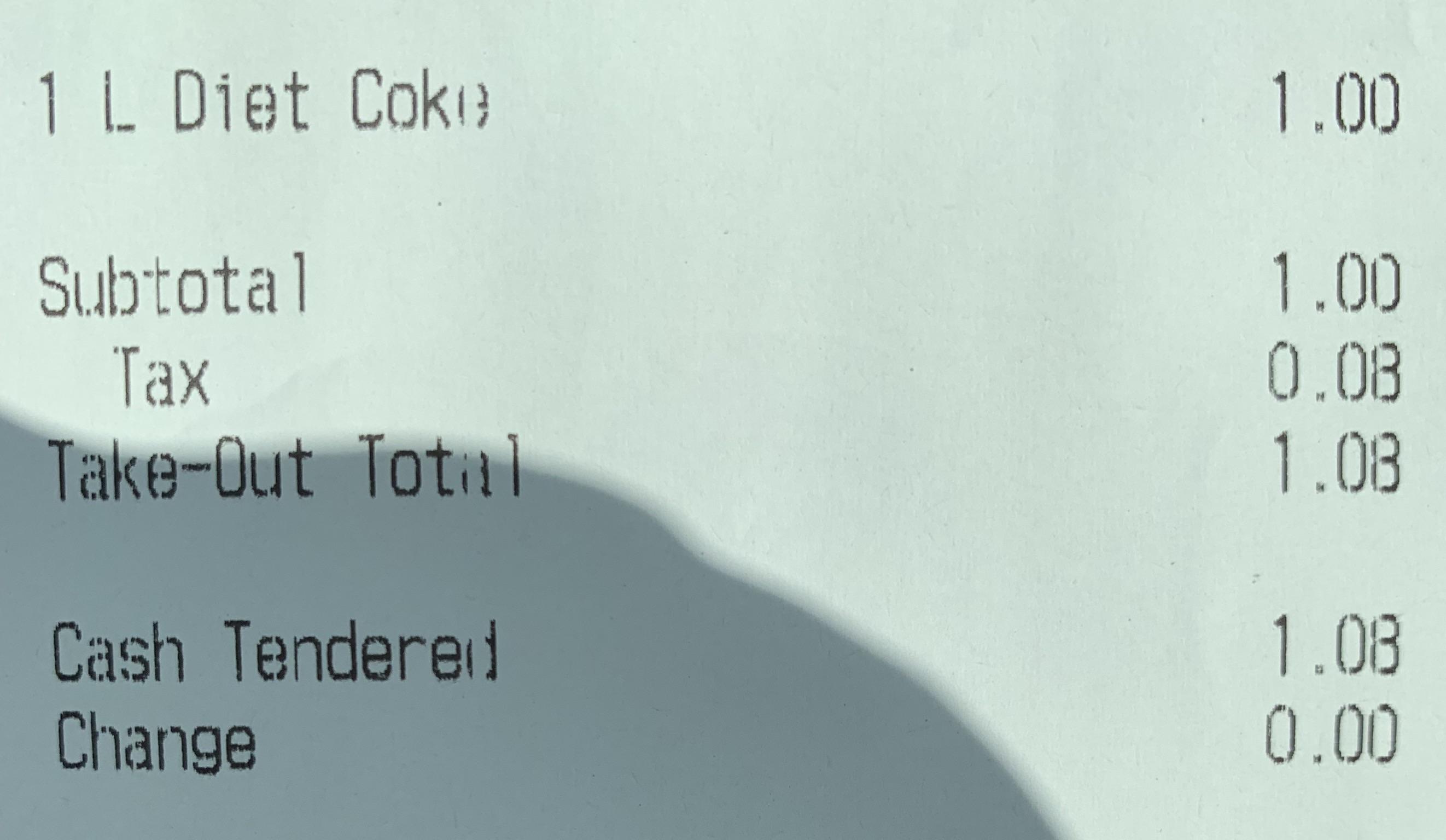 Indiana Sales Tax I bought a 1 coke at McDonalds and the total was 1
