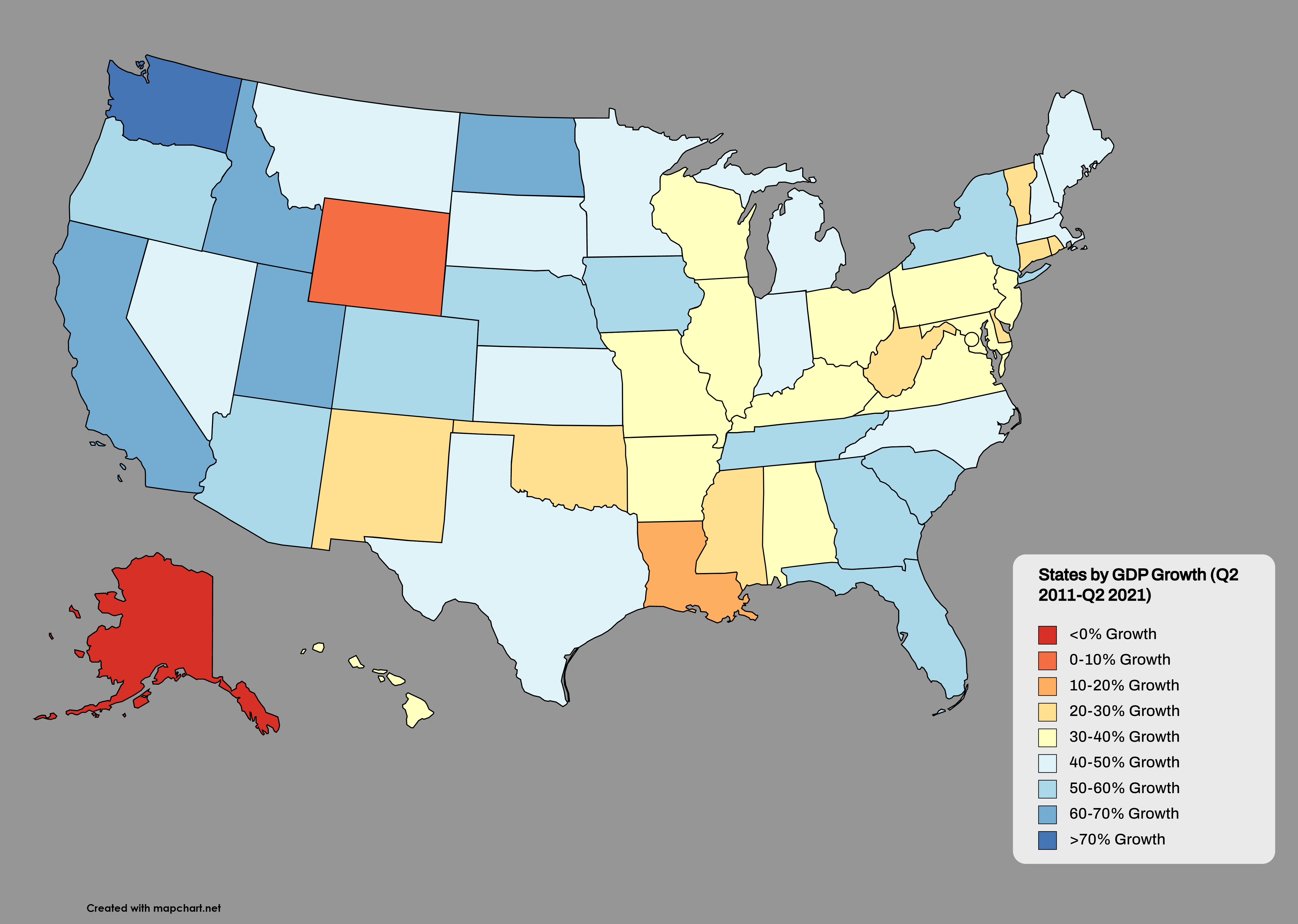U.S. States by GDP Growth (Q2 2011 Q2 2021) r/MapPorn
