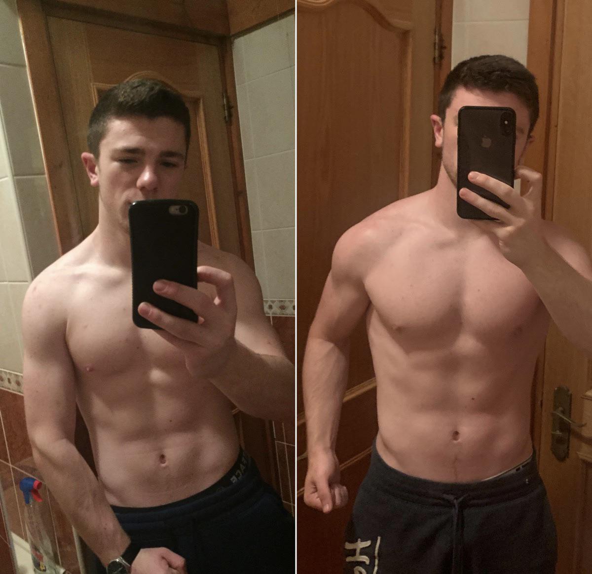 M/23/5’8” [147 lbs > 162 lbs = 15lbs] 3 years ago was that skinny guy